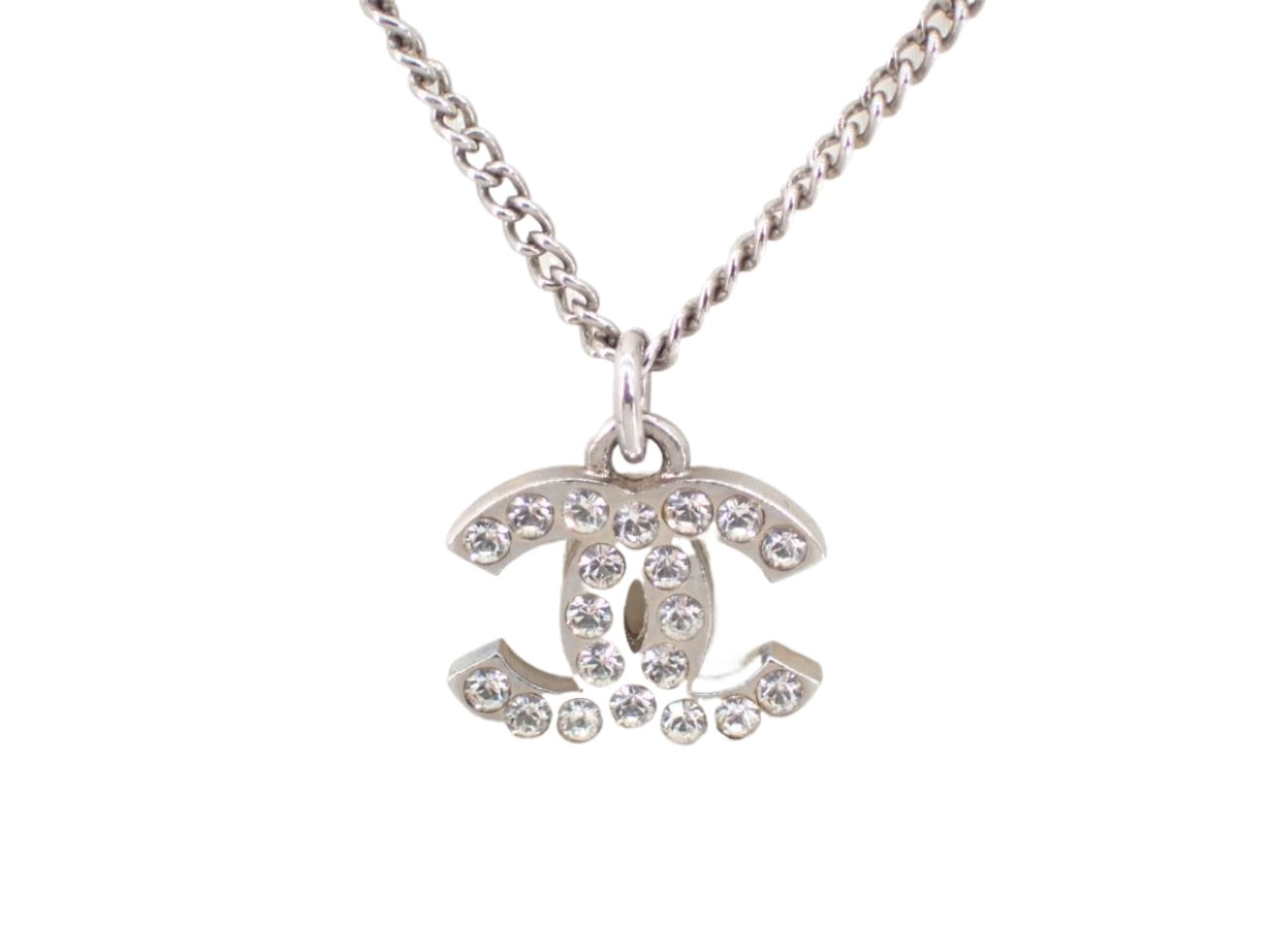 Chanel CC Rhinestone Silver Necklace  2654