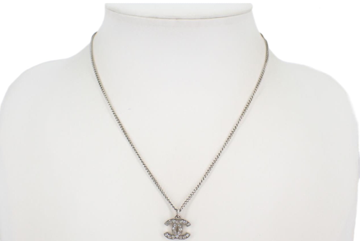 Chanel CC Rhinestone Silver Necklace  2654