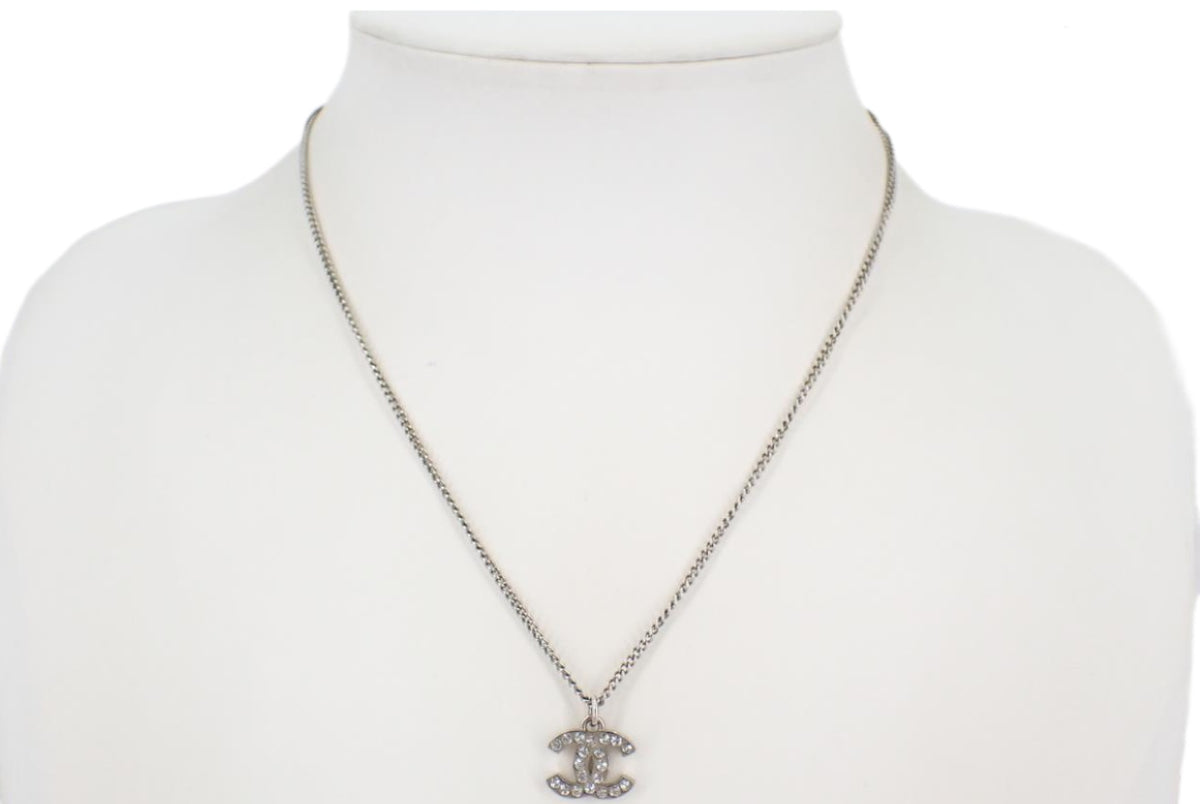 Chanel CC Rhinestone Silver Necklace  2654