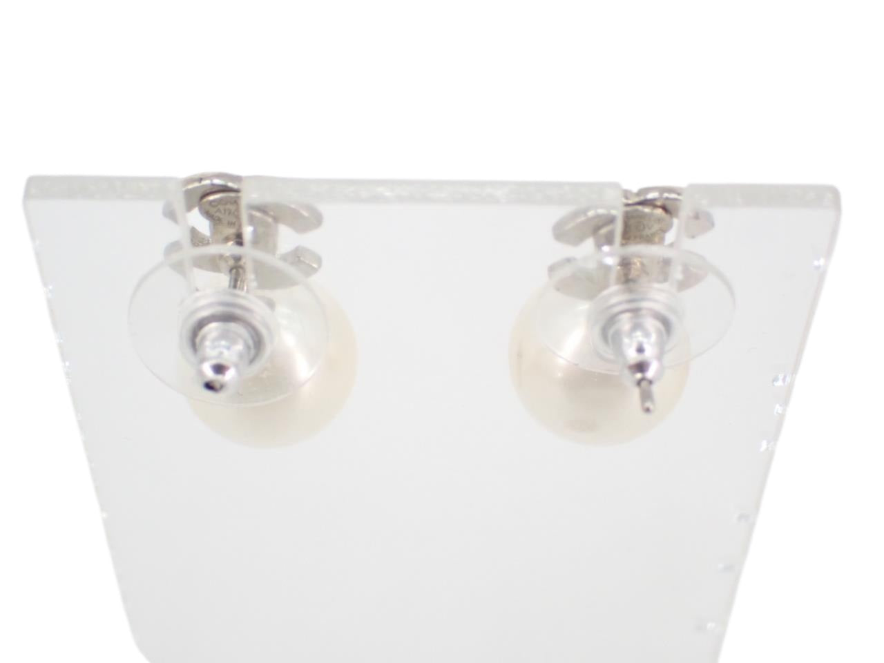 Chanel CC Pearl Drop Crystal Earrings Gunmetal 2666