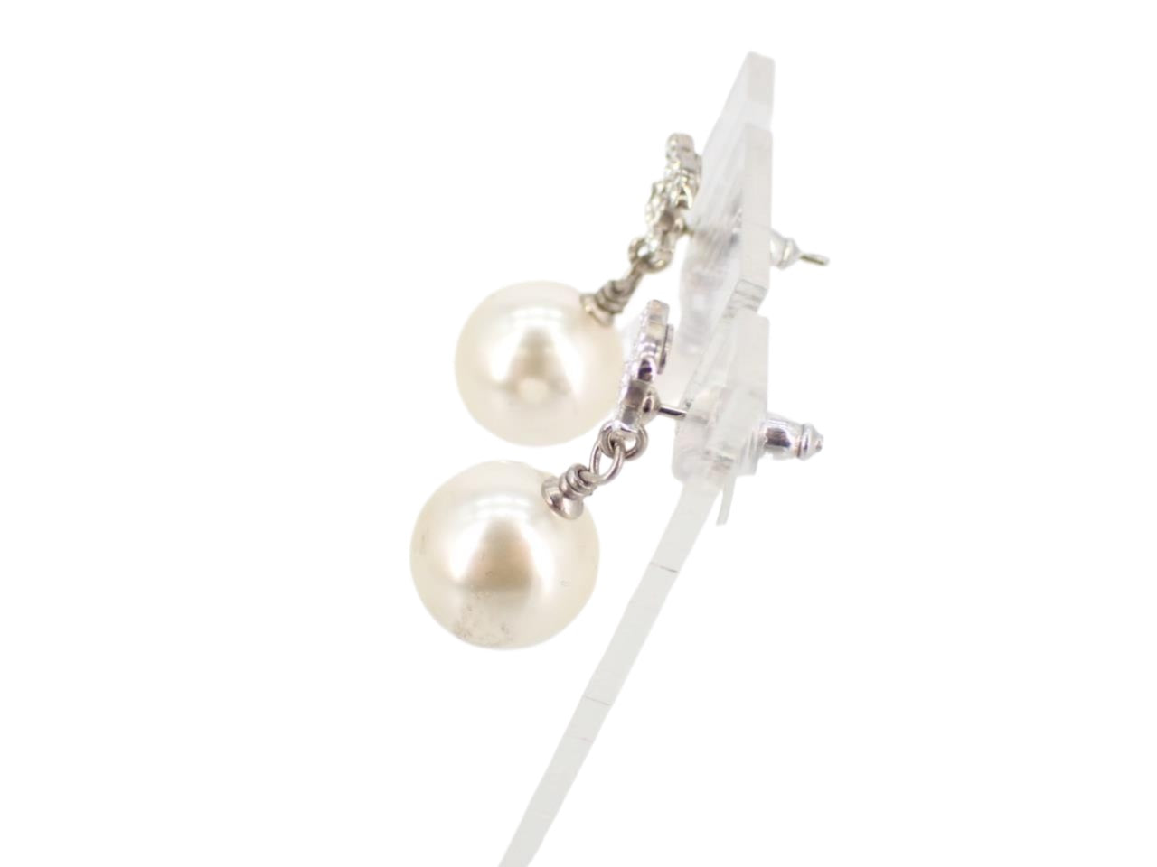 Chanel CC Pearl Drop Crystal Earrings Gunmetal 2666