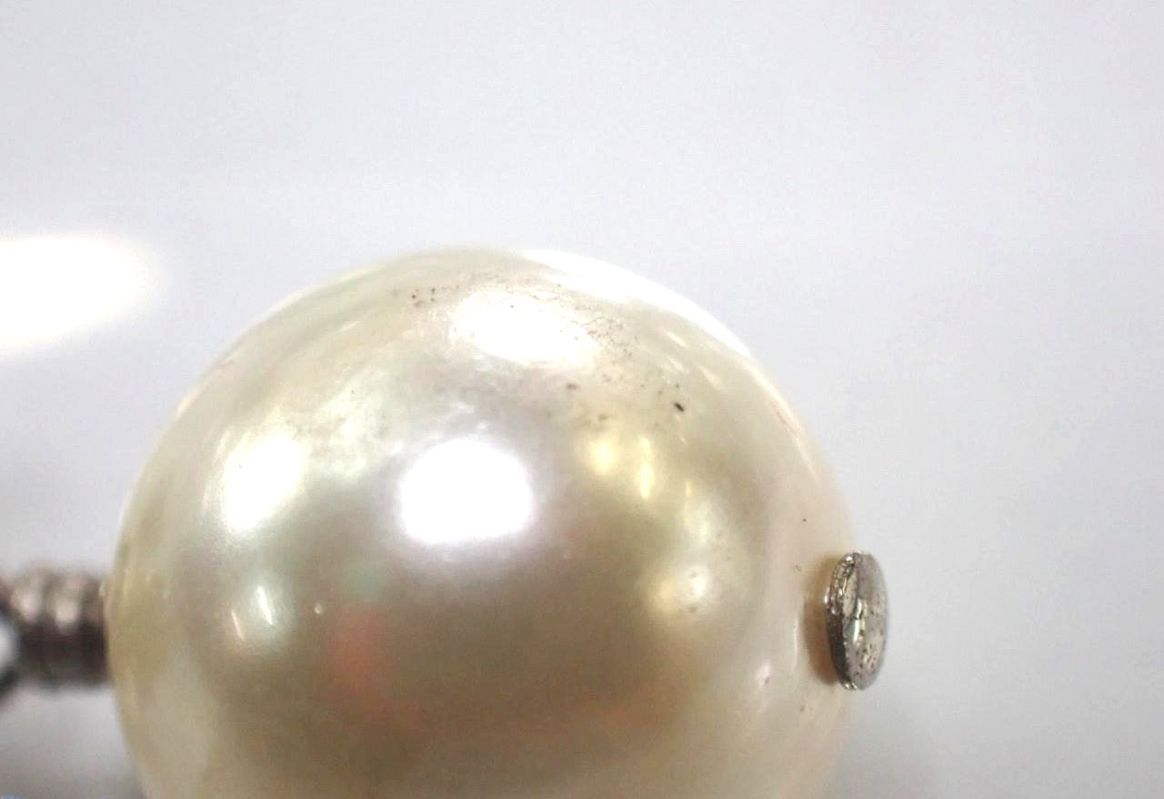 Chanel CC Pearl Drop Crystal Earrings Gunmetal 2666