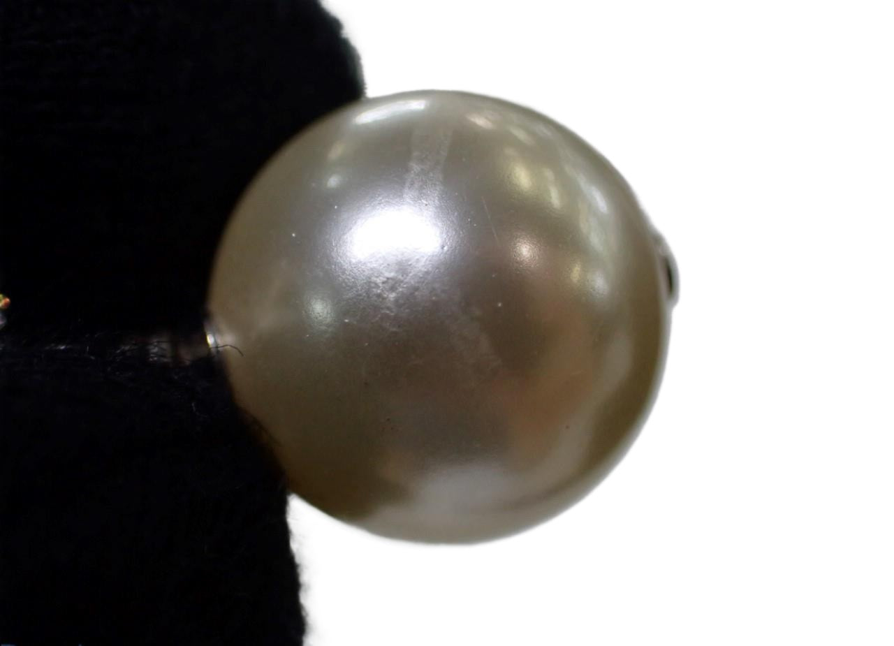 Chanel CC Pearl Drop Crystal Earrings Gunmetal 2666