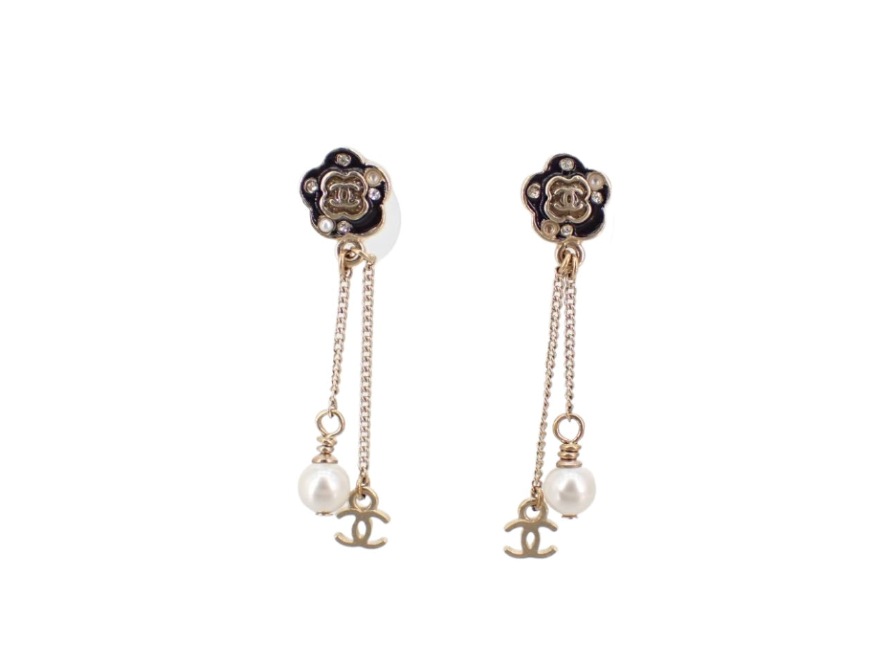 Chanel Camelia Pearl Dangle CC Earrings 2682