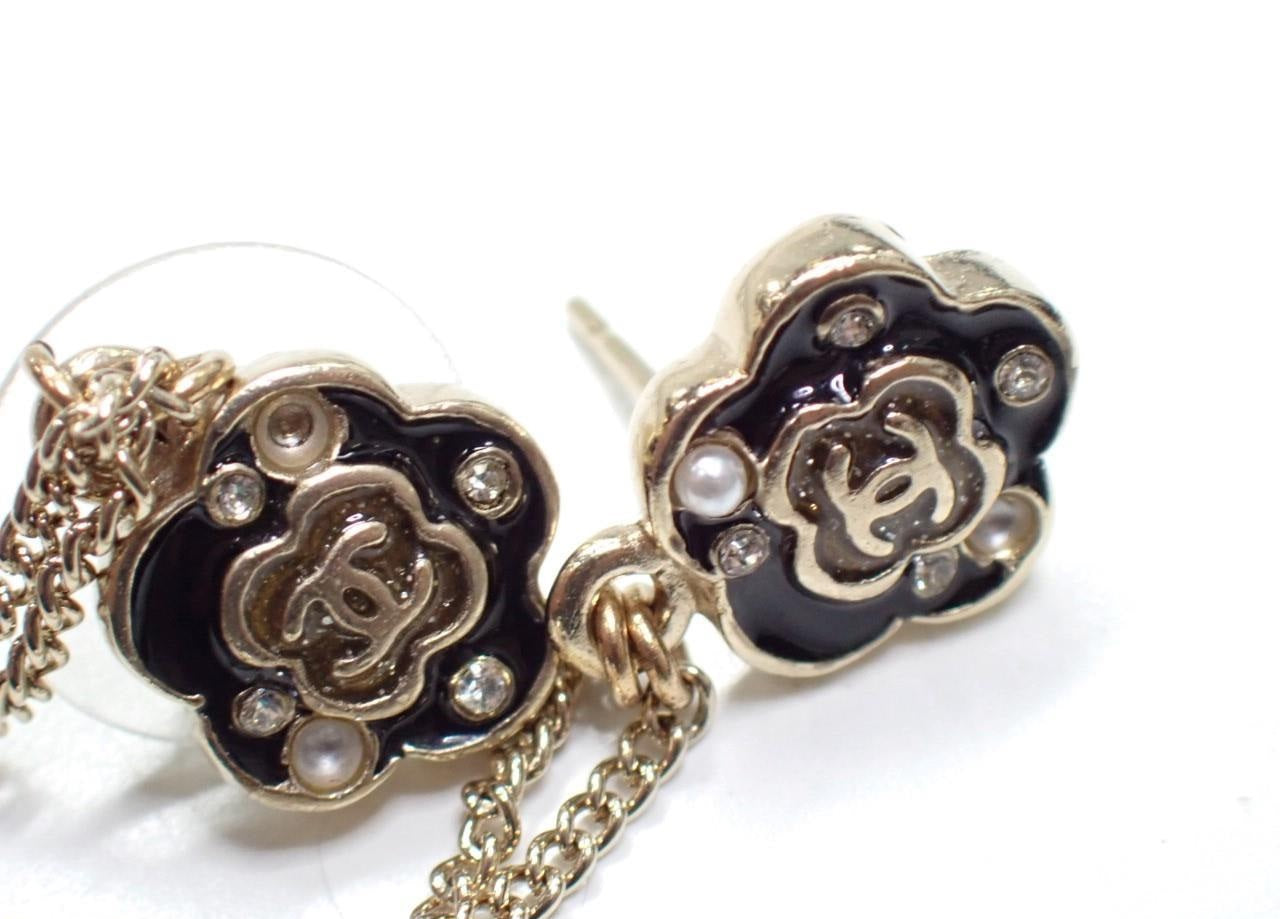 Chanel Camelia Pearl Dangle CC Earrings 2682