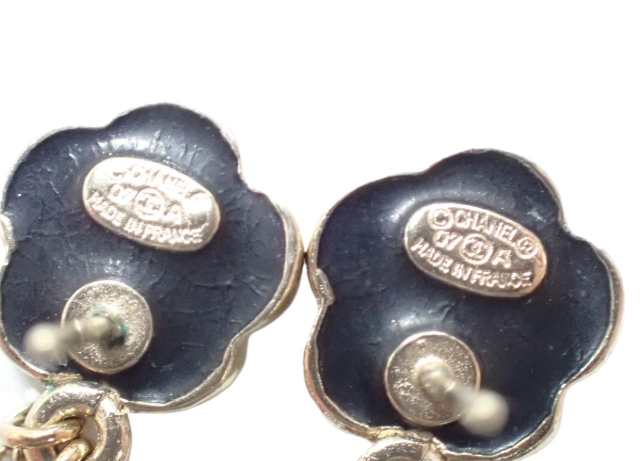 Chanel Camelia Pearl Dangle CC Earrings 2682