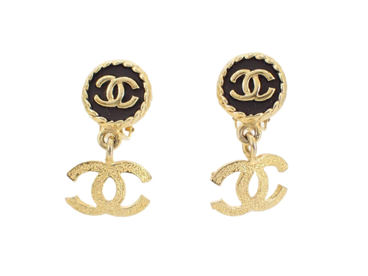 Chanel Icon Series CC Earrings Black Gold 2689