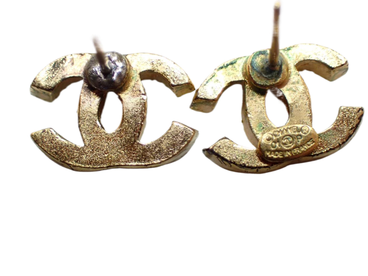 Chanel CC Blue Rhinestone Earrings Gold Stud 2725