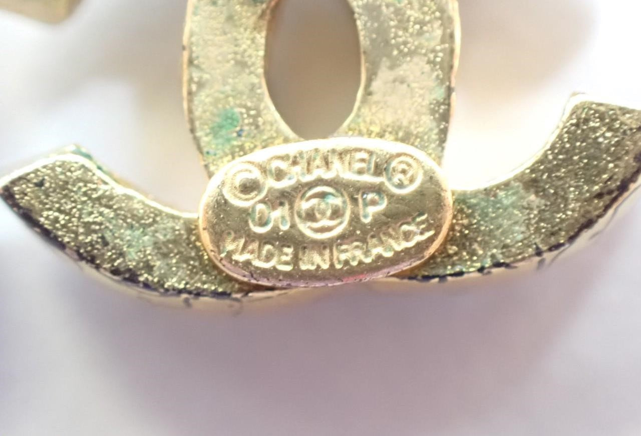 Chanel CC Blue Rhinestone Earrings Gold Stud 2725