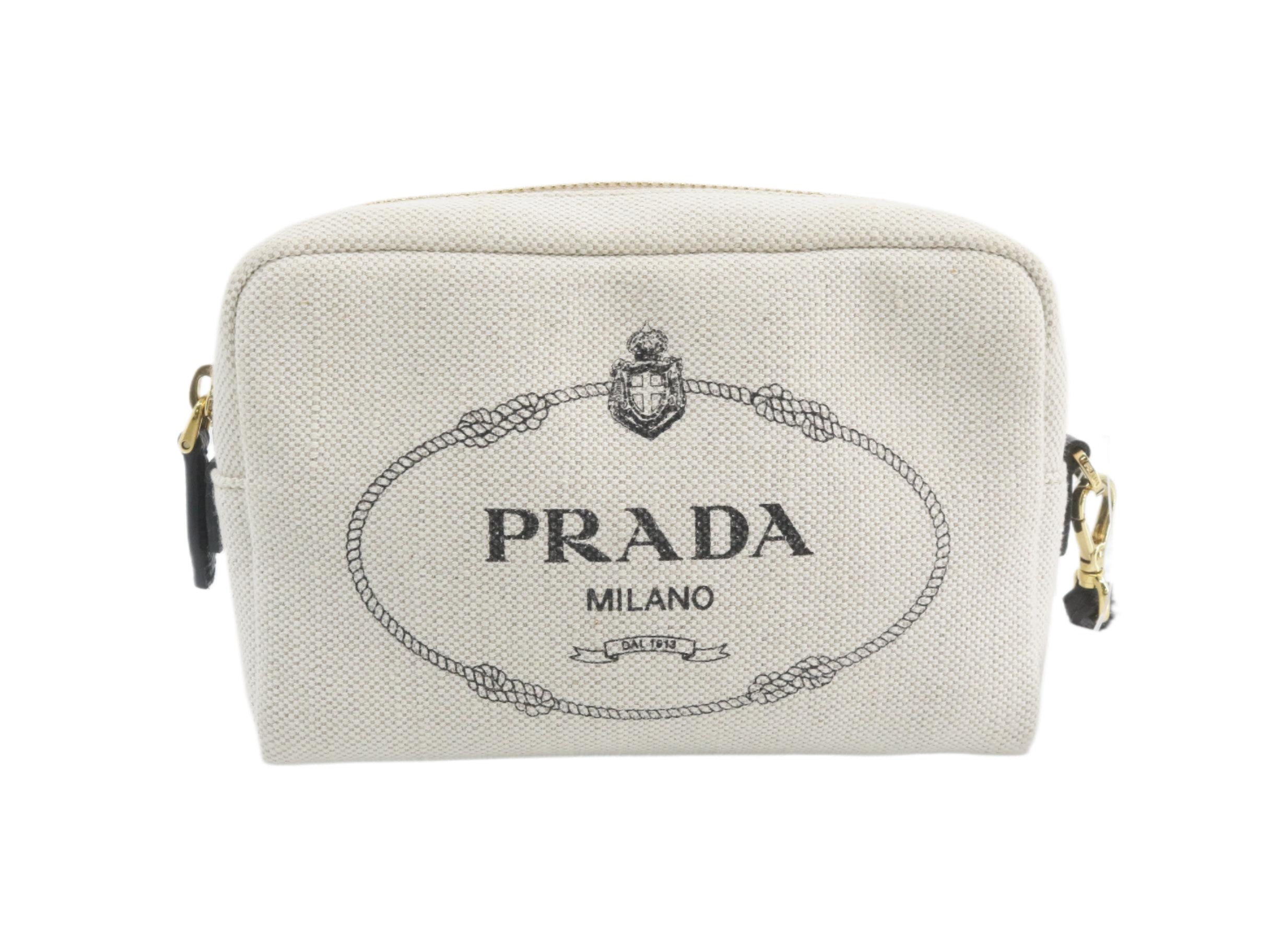 Prada Wristlet Pouch Cream Logo 2813