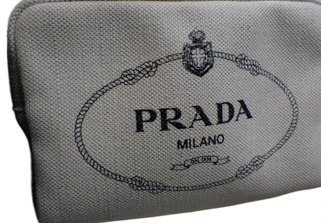 Prada Wristlet Pouch Cream Logo 2813