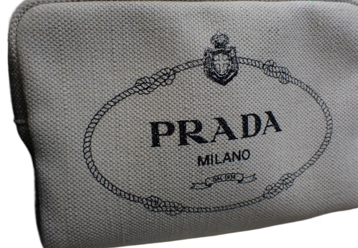 Prada Wristlet Pouch Cream Logo 2813
