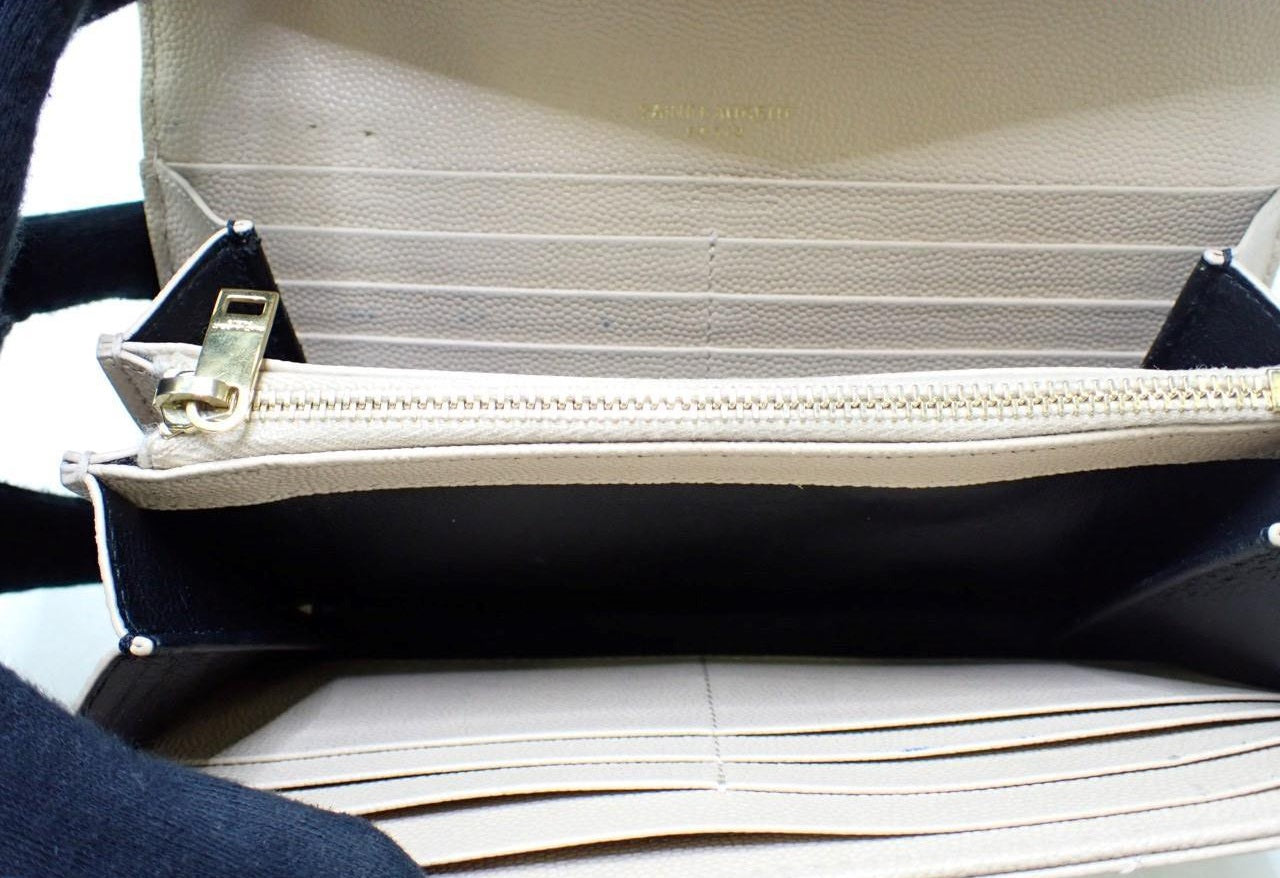 YSL Logo Cassandra Flap Wallet Beige 2817