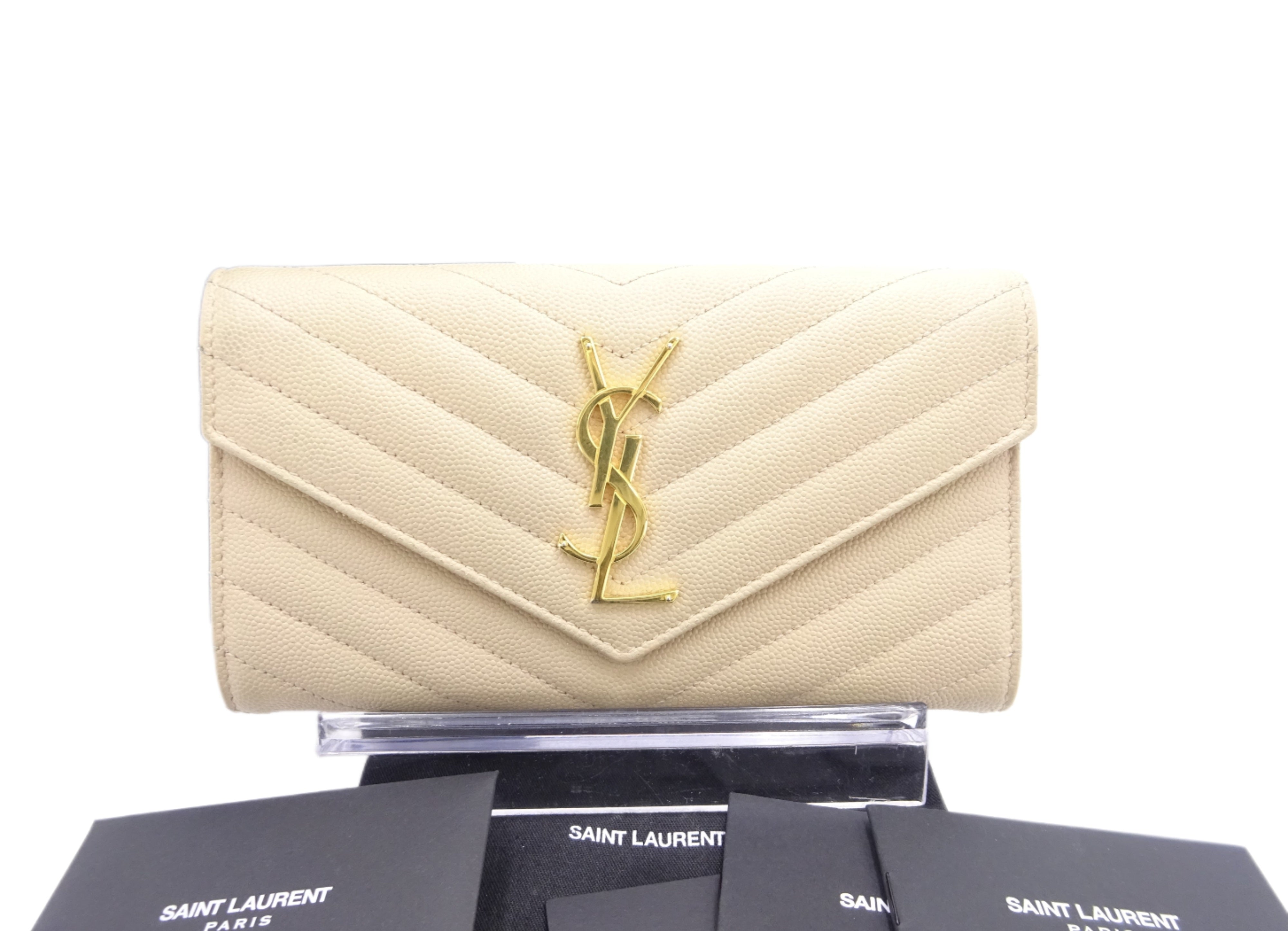 YSL Logo Cassandra Flap Wallet Beige 2817
