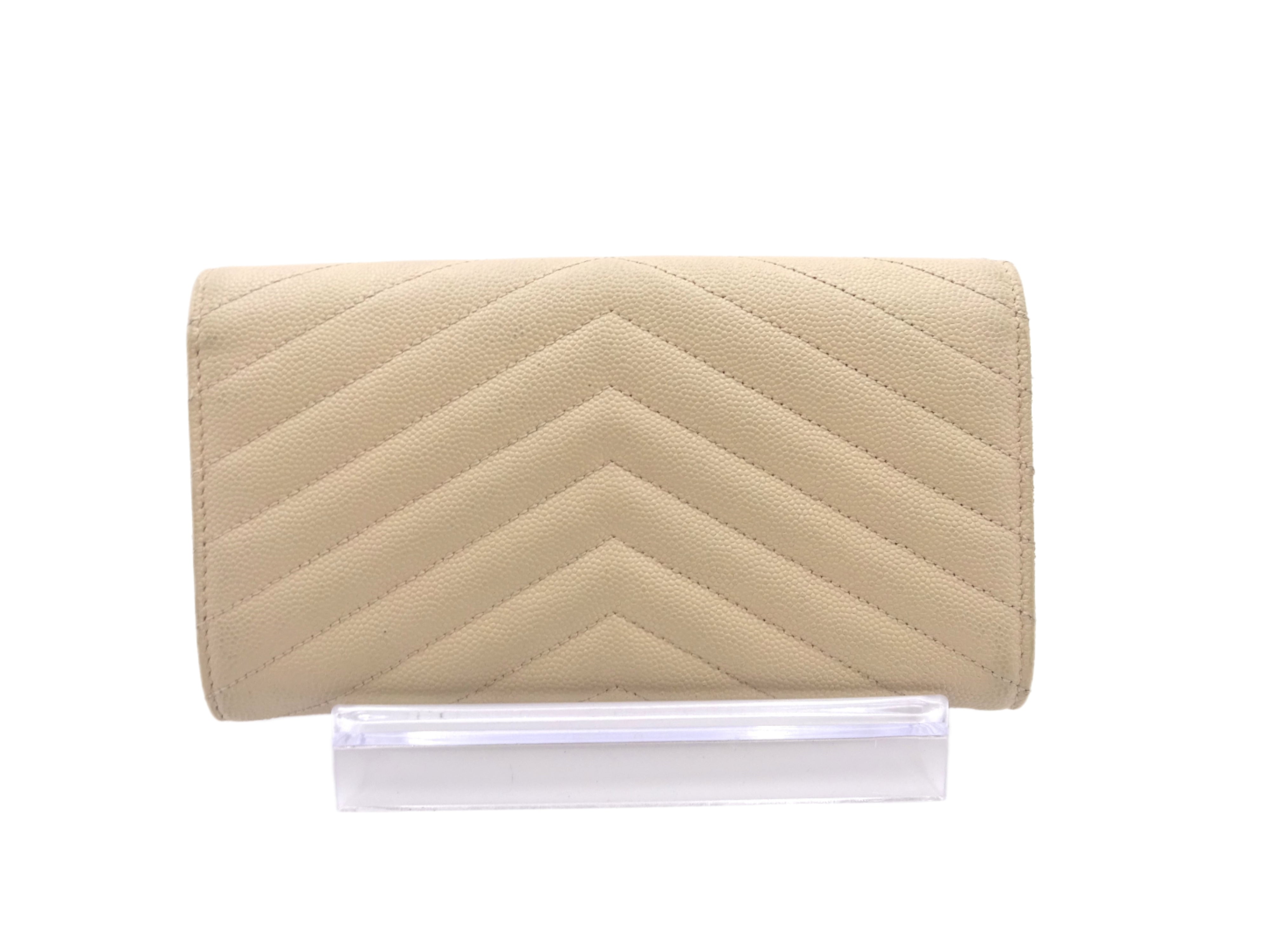 YSL Logo Cassandra Flap Wallet Beige 2817