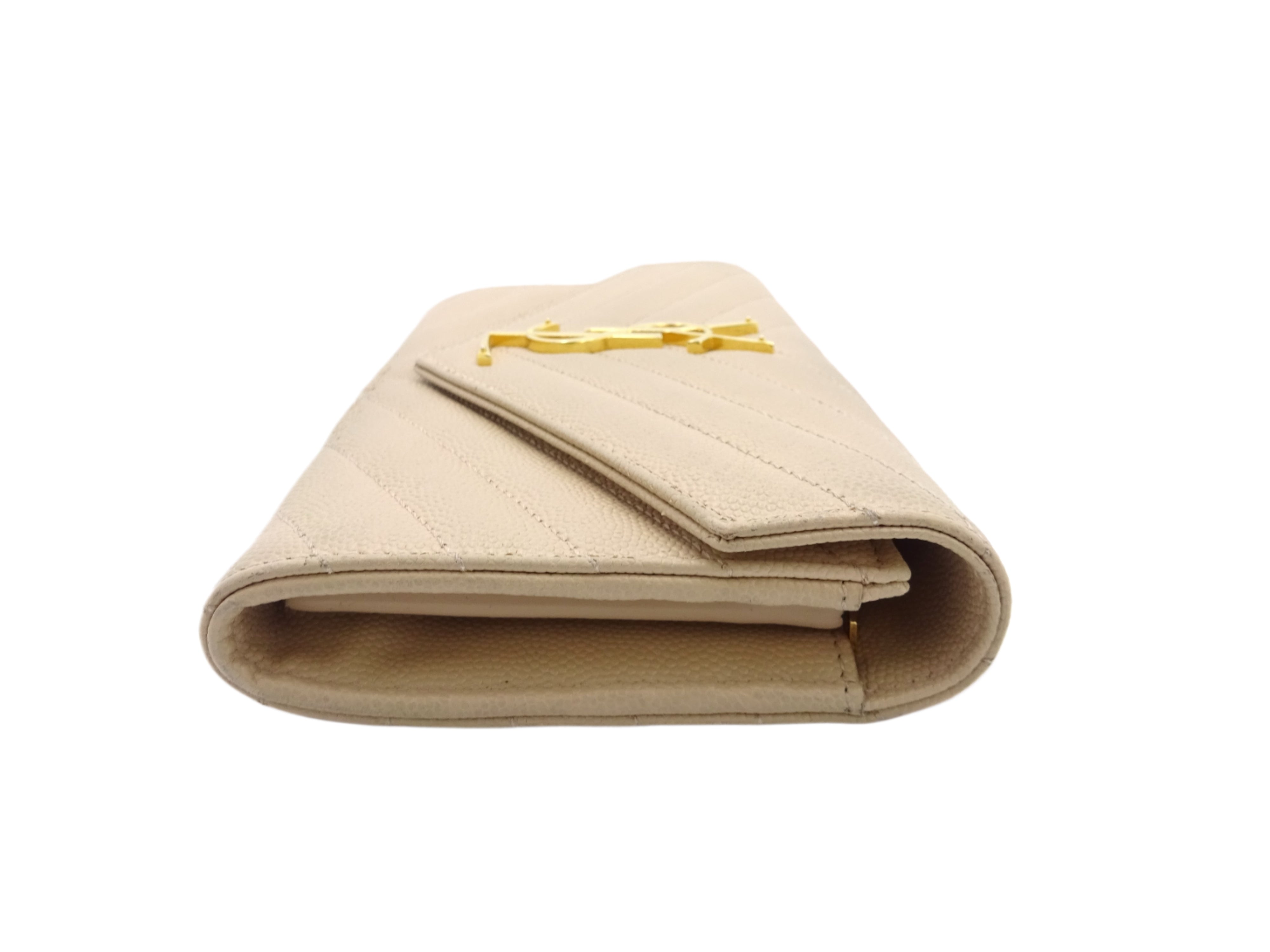 YSL Logo Cassandra Flap Wallet Beige 2817
