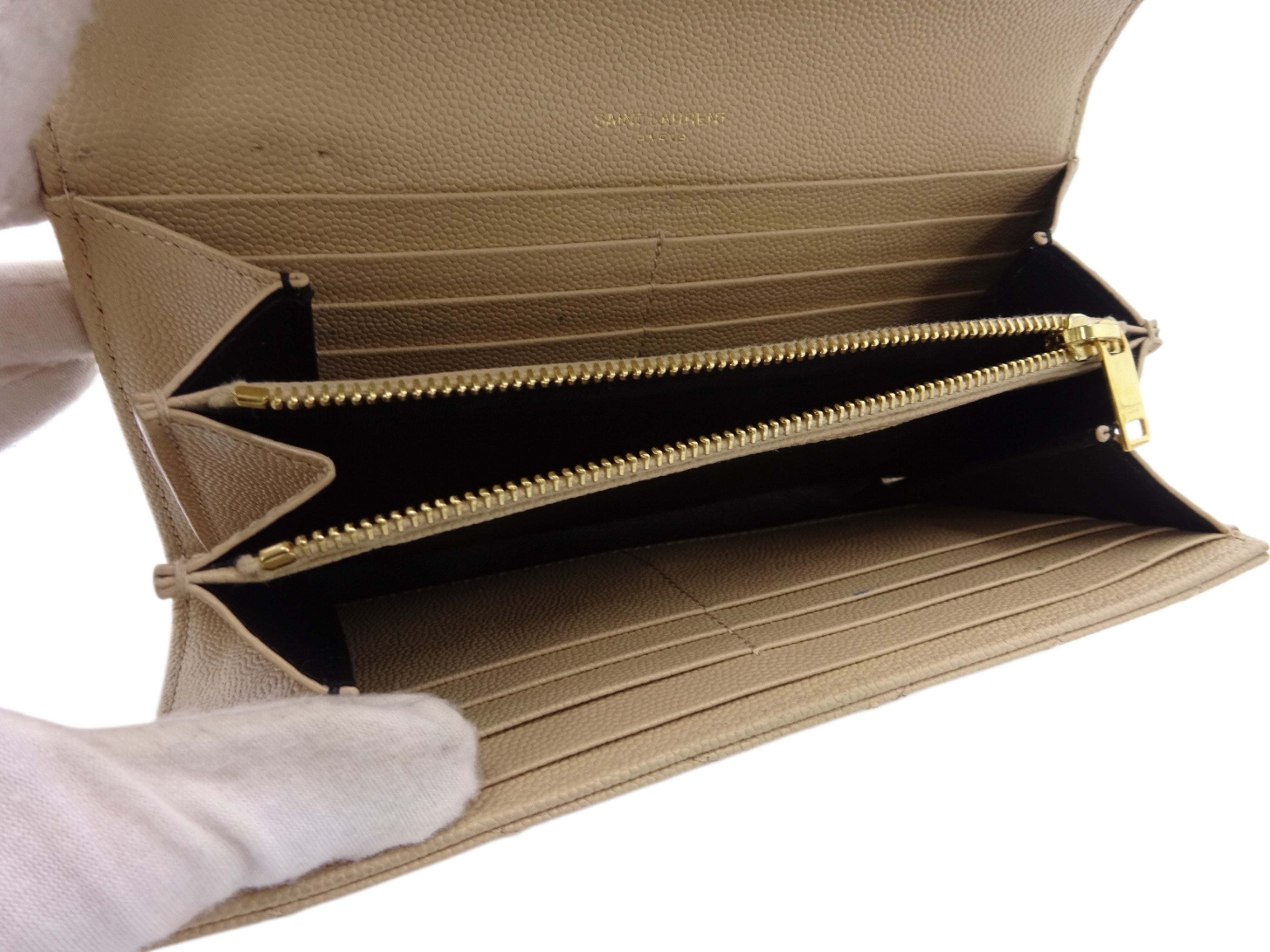 YSL Logo Cassandra Flap Wallet Beige 2817