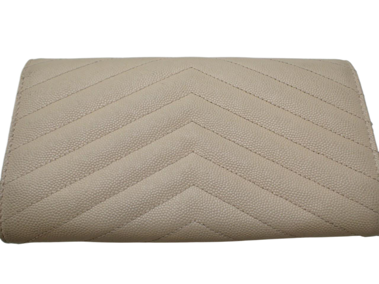 YSL Logo Cassandra Flap Wallet Beige 2817