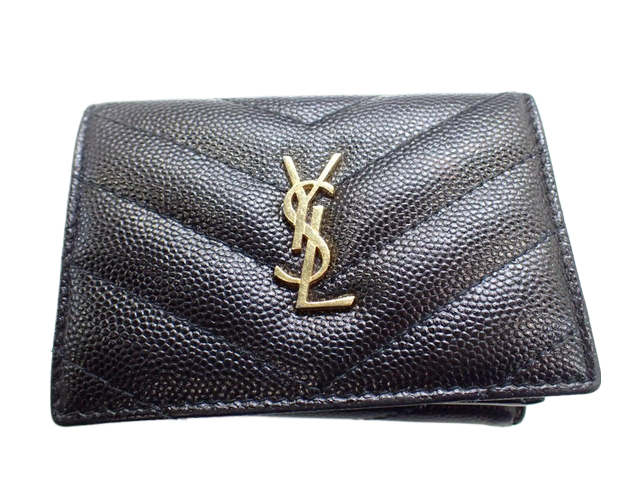 YSL Cassandra Trifold Coin Wallet Black 2857