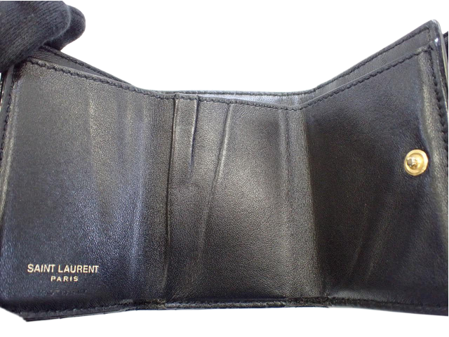 YSL Cassandra Trifold Coin Wallet Black 2857