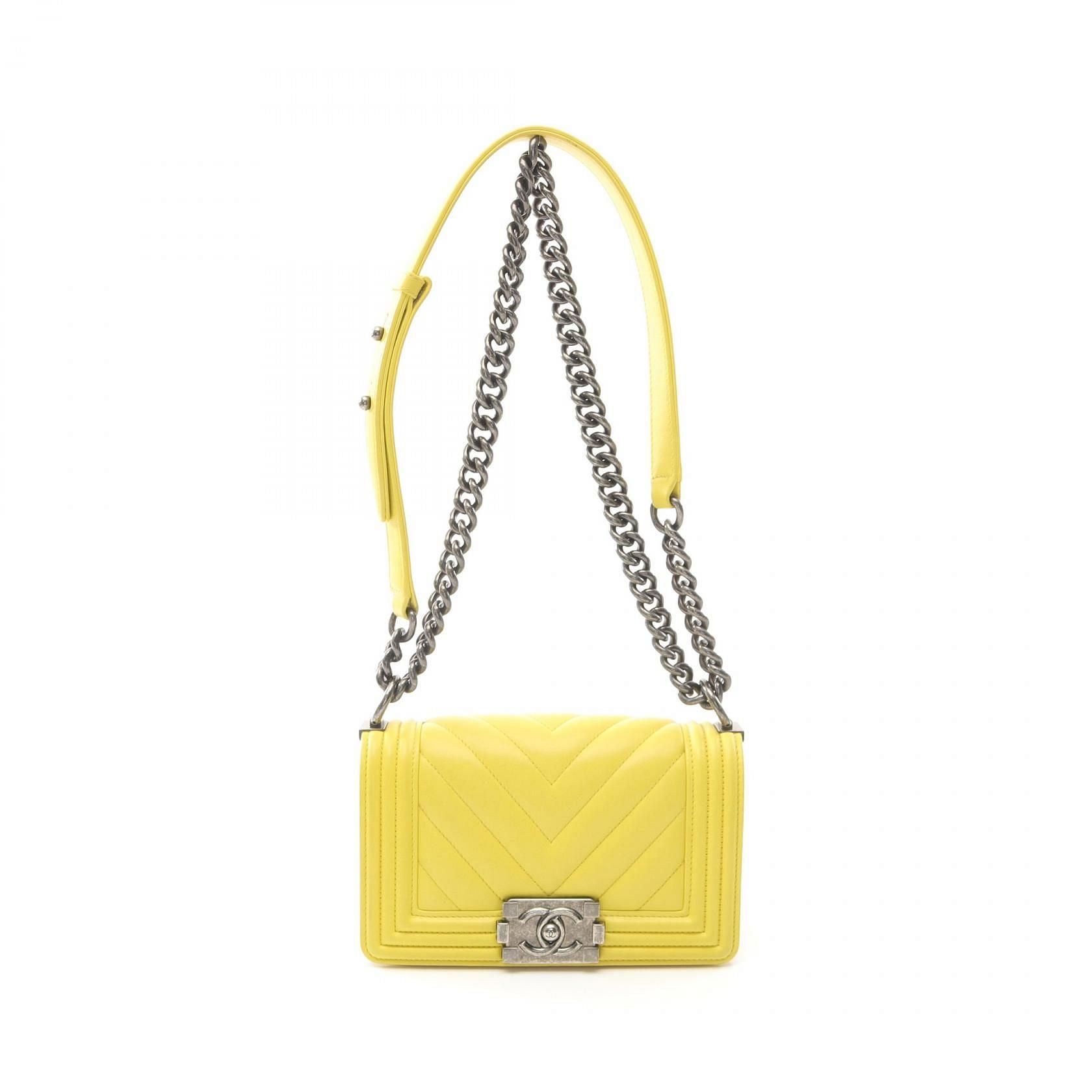 Chanel Boy Bag Neon Yellow Lambskin Leather 3083