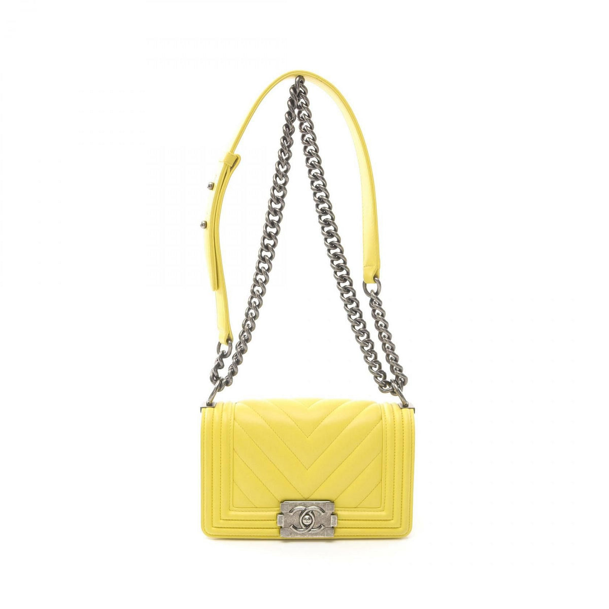 Chanel Boy Bag Neon Yellow Lambskin Leather 3083