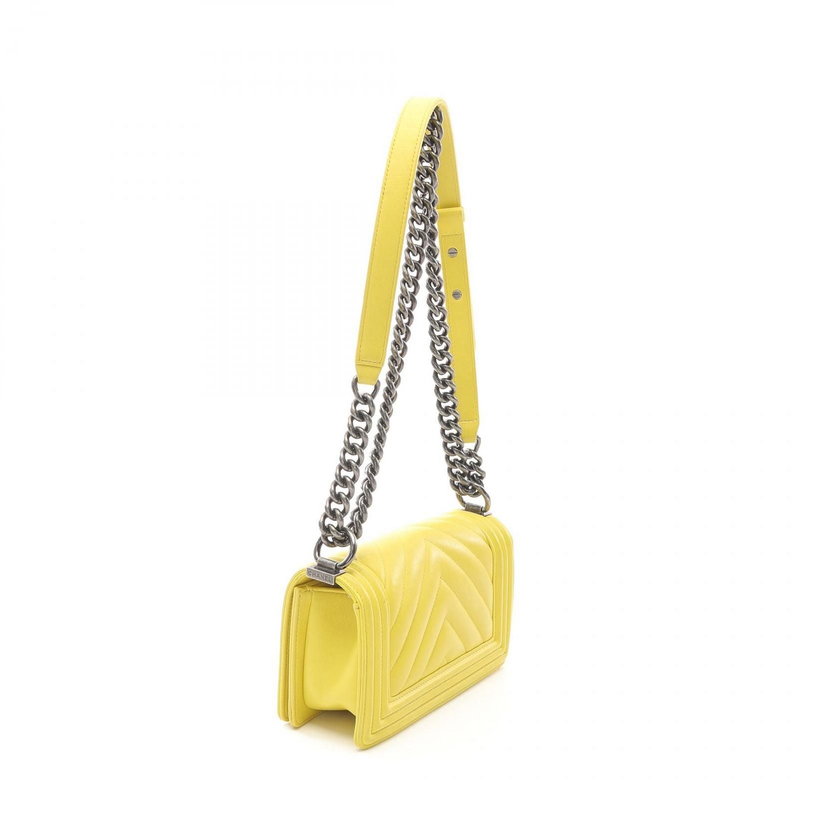 Chanel Boy Bag Neon Yellow Lambskin Leather 3083