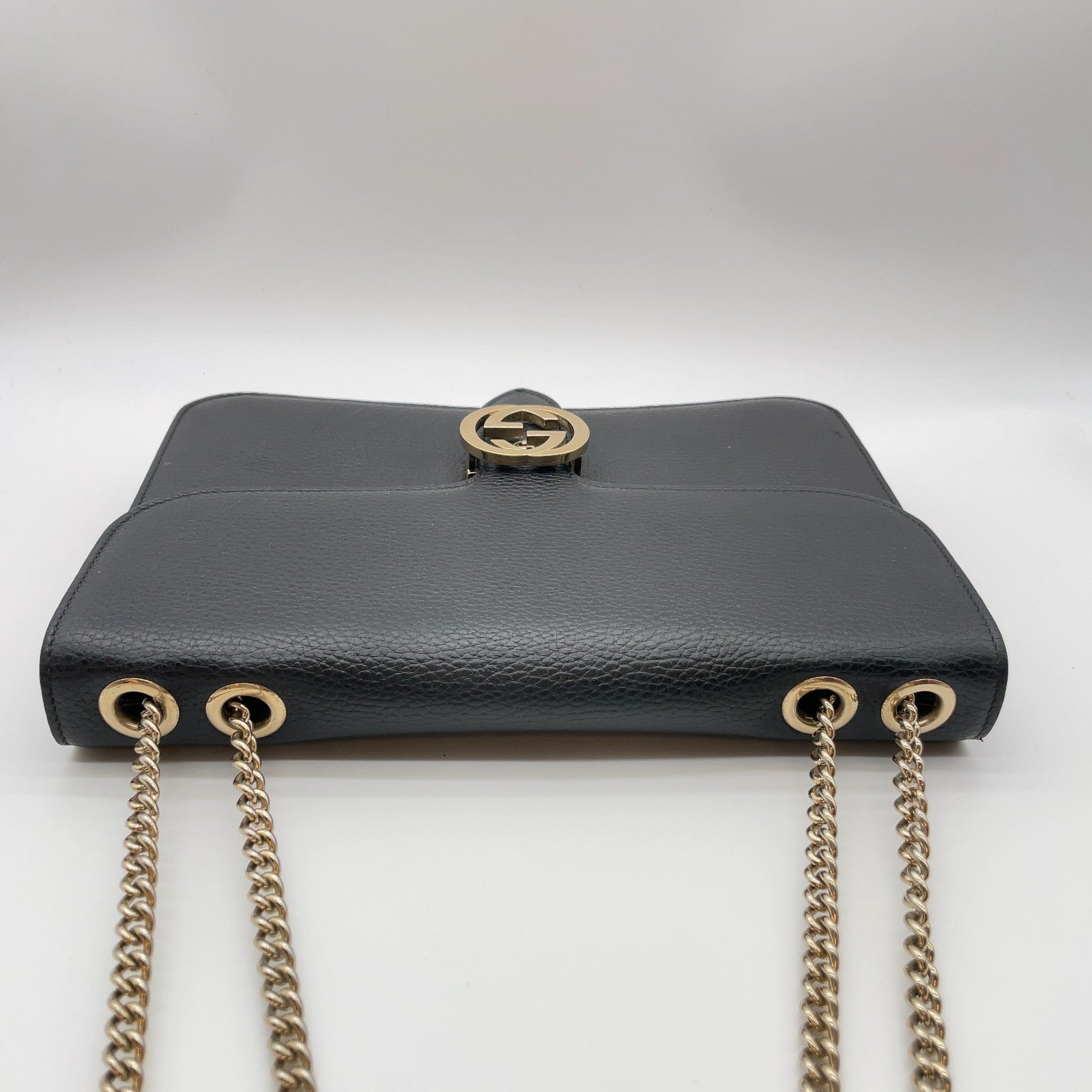 Gucci Interlocking G Chain Shoulder Bag Black Leather 3373