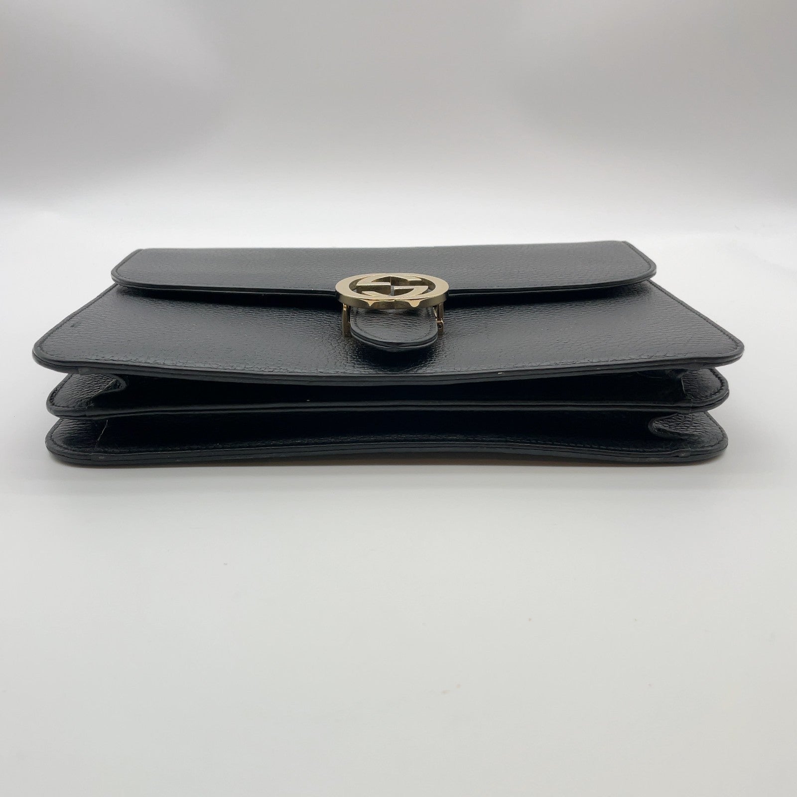 Gucci Interlocking G Chain Shoulder Bag Black Leather 3373