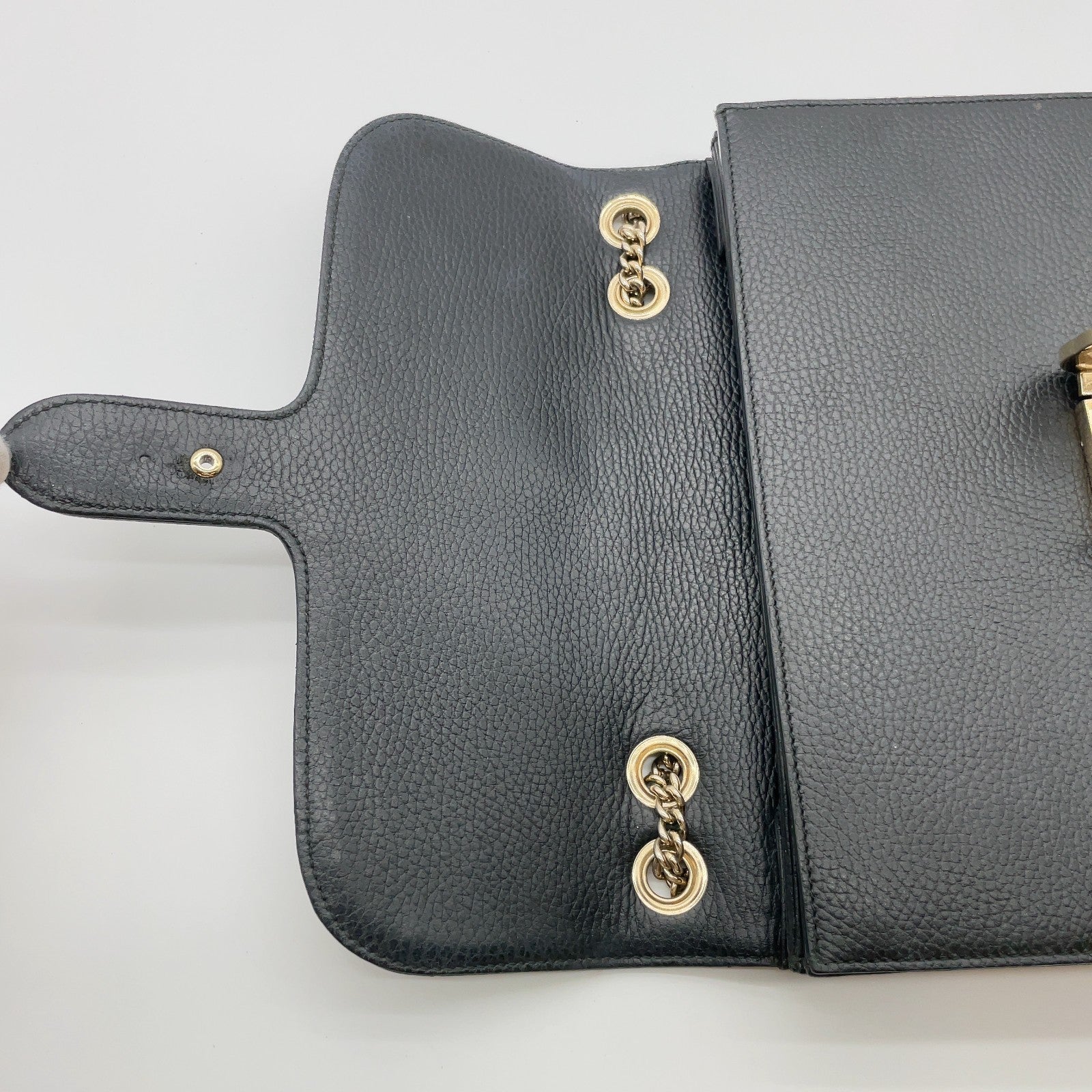Gucci Interlocking G Chain Shoulder Bag Black Leather 3373