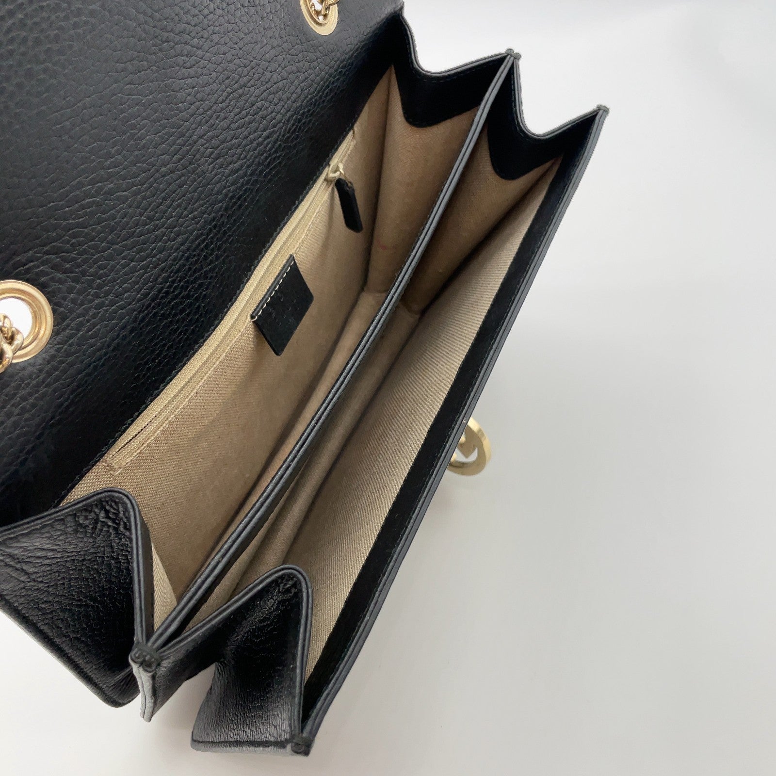 Gucci Interlocking G Chain Shoulder Bag Black Leather 3373