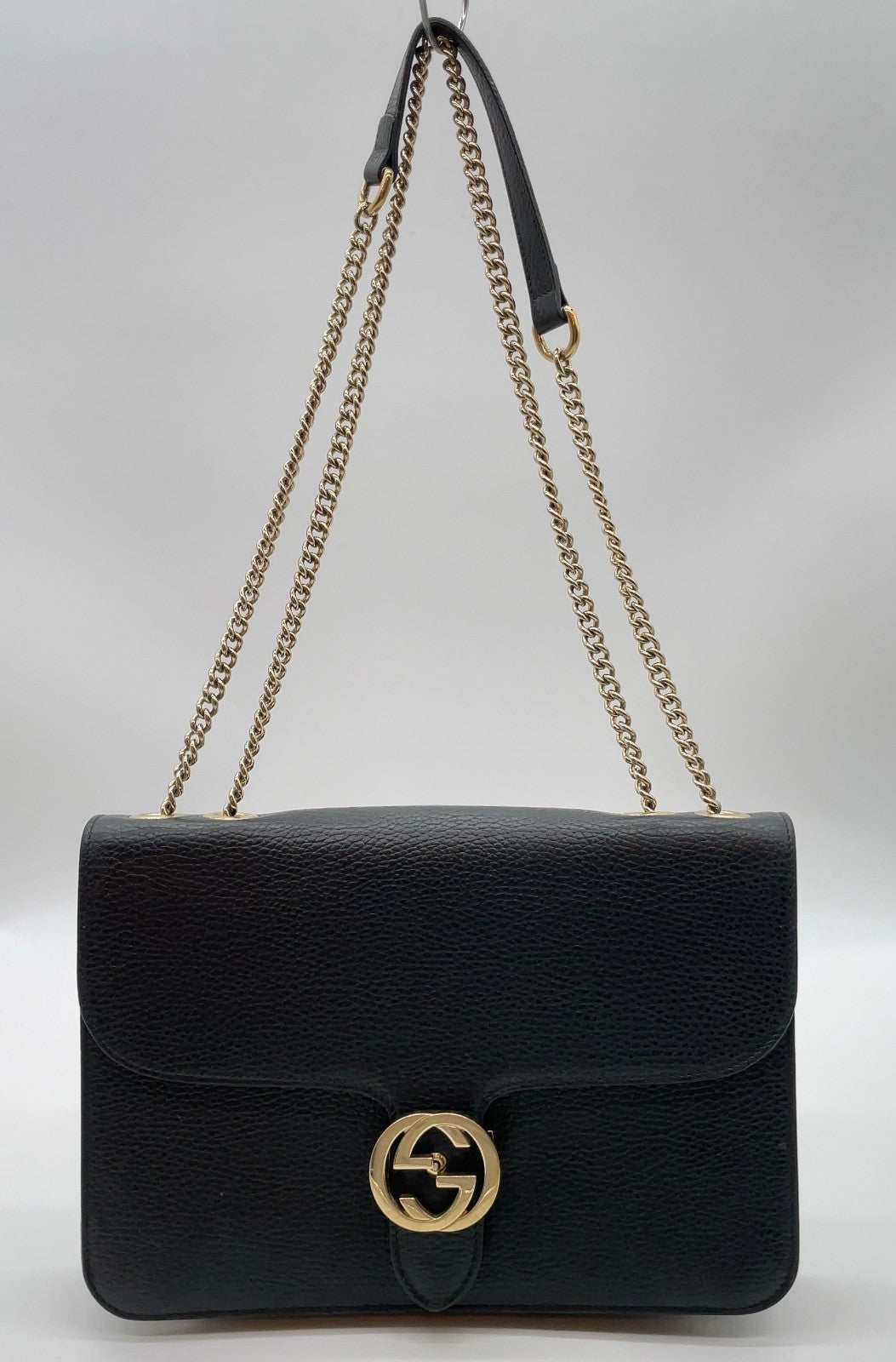 Gucci Interlocking G Chain Shoulder Bag Black Leather 3373