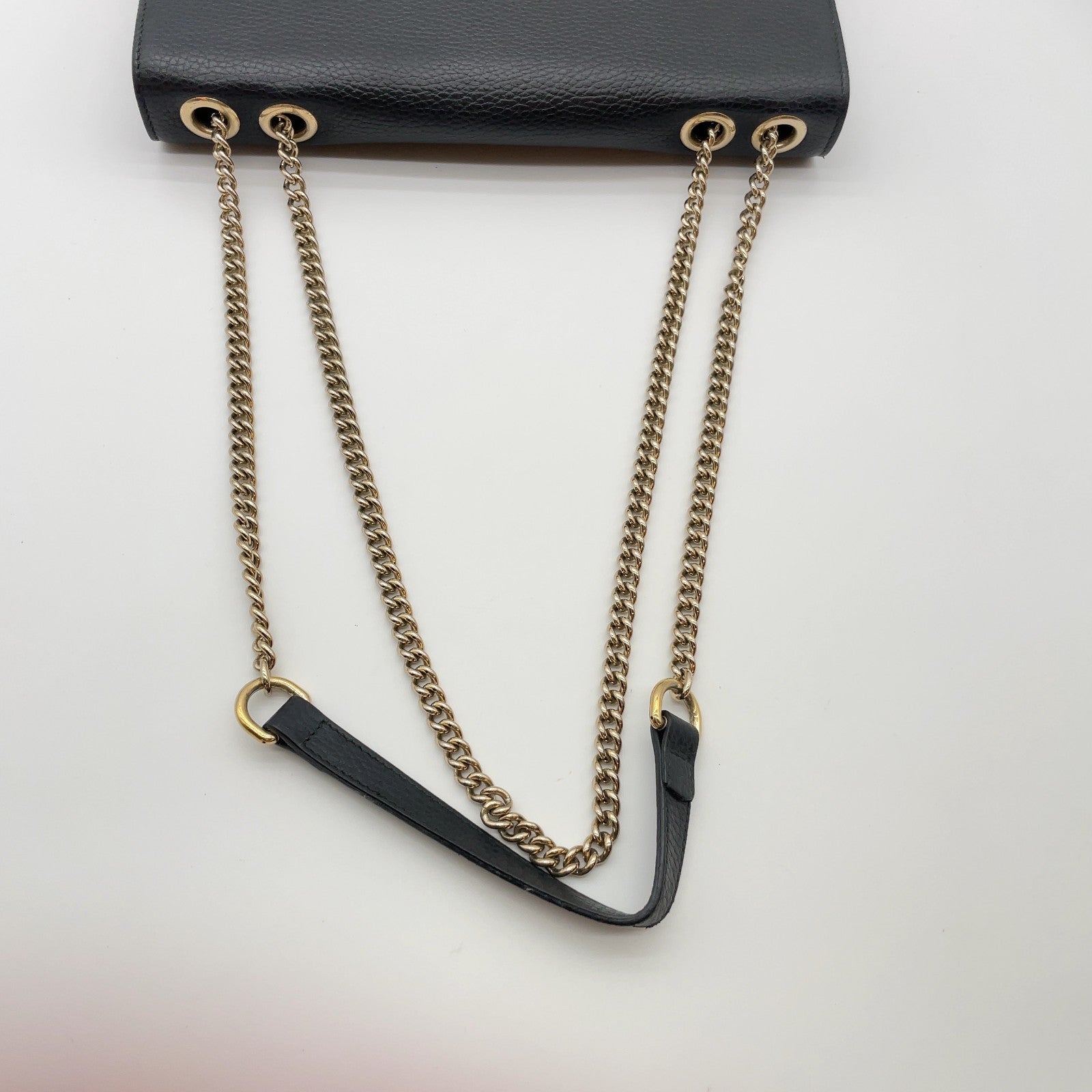 Gucci Interlocking G Chain Shoulder Bag Black Leather 3373