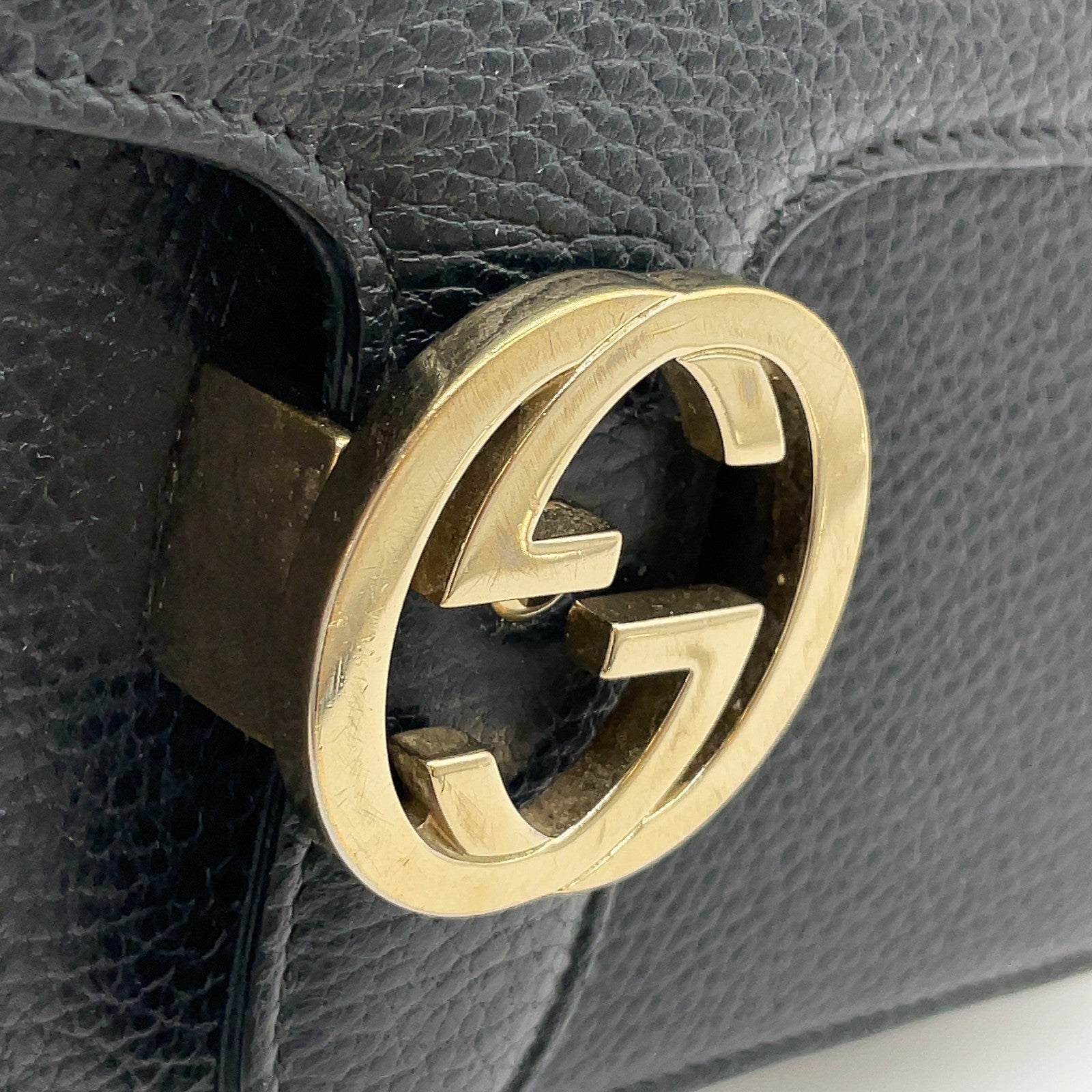 Gucci Interlocking G Chain Shoulder Bag Black Leather 3373