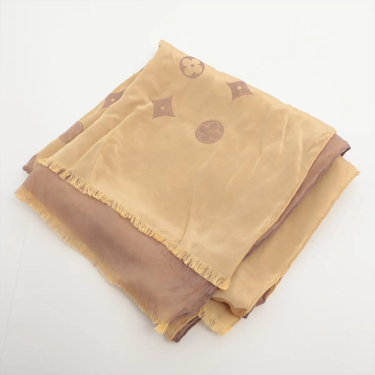 Louis Vuitton Stole Scarf Tan Acetate Silk 3379
