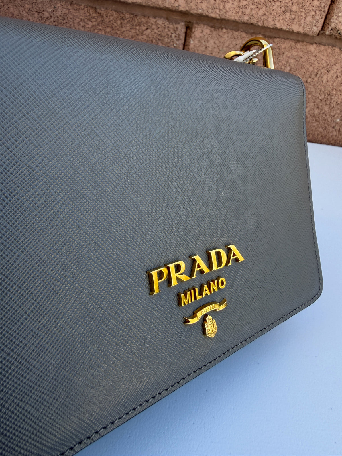 Prada Chain Crossbody Gray Saffiano Leather 3506