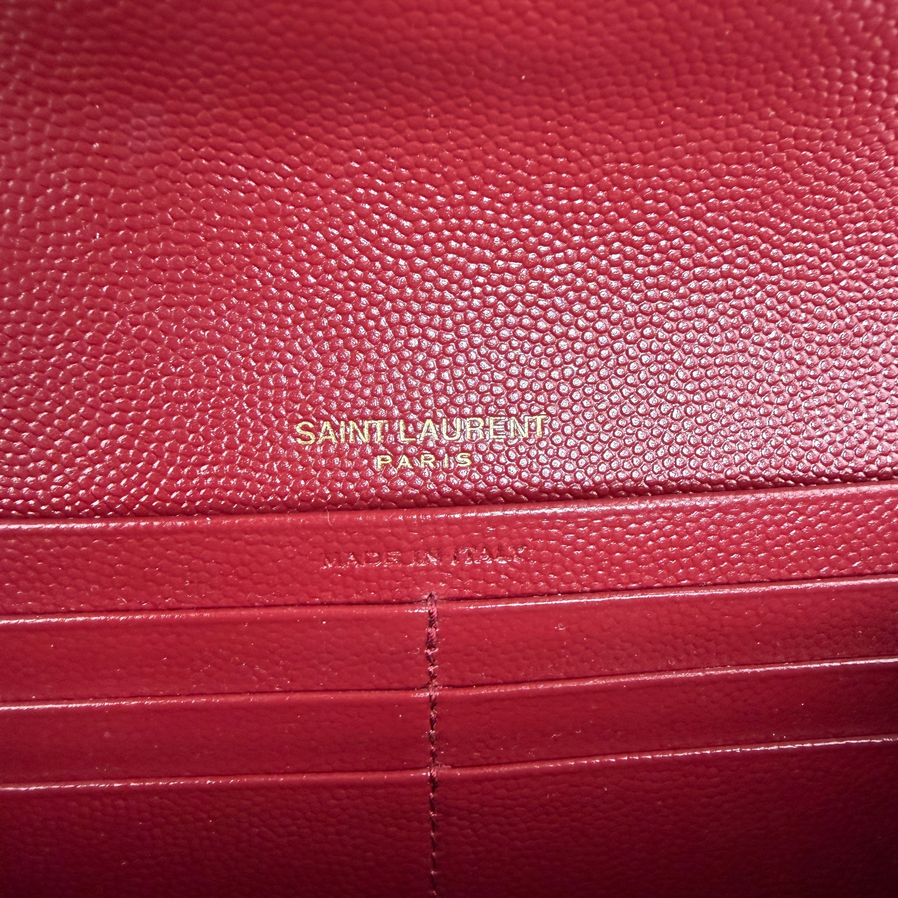 YSL Cassandre Chevron Flap Wallet Burgundy 2467