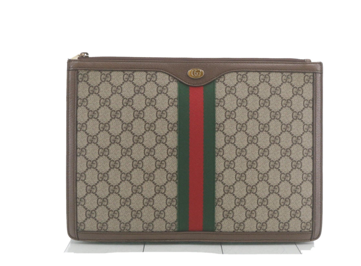 Gucci Vintage GG Supreme Web Clutch Beige Brown 3503