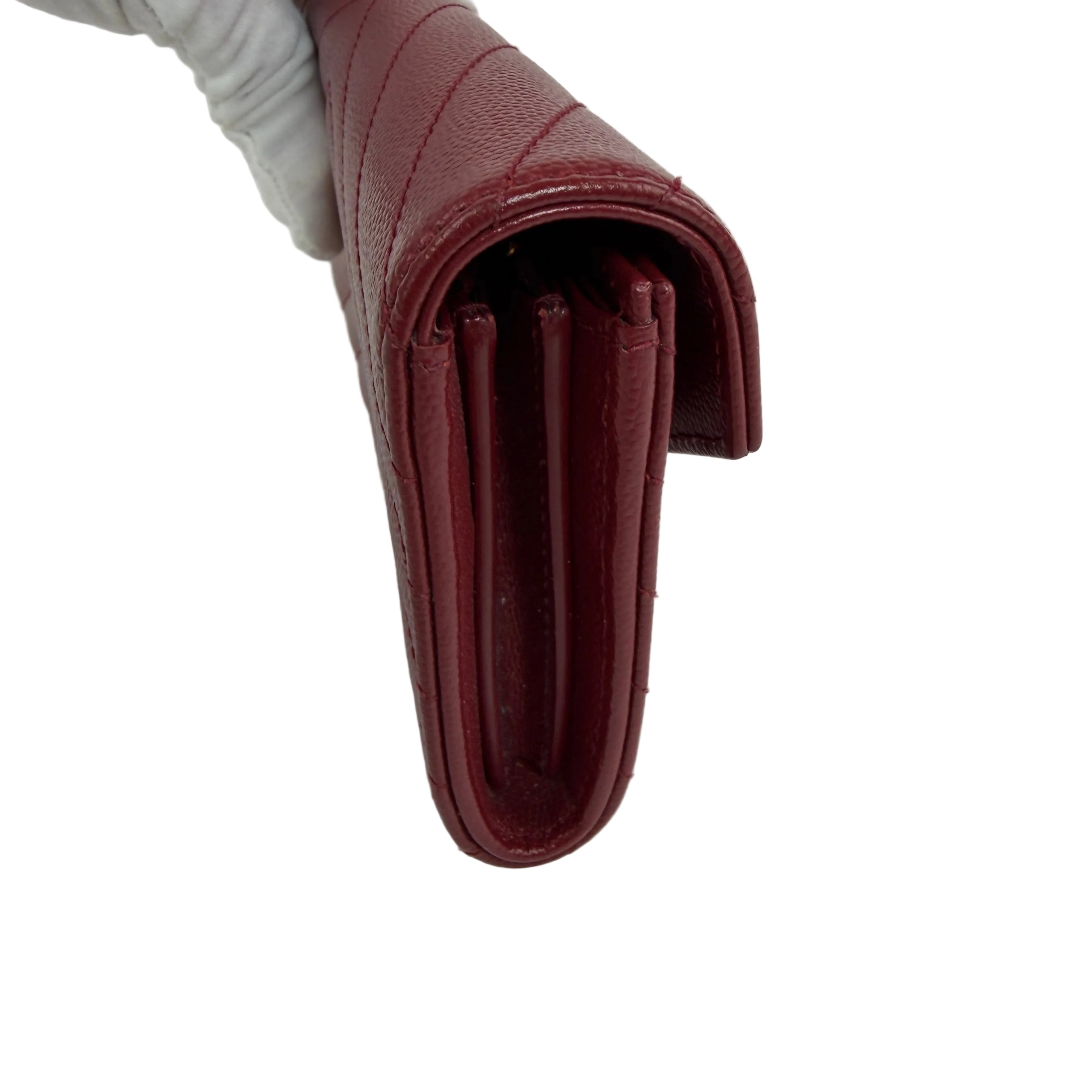 YSL Cassandre Chevron Flap Wallet Burgundy 2467