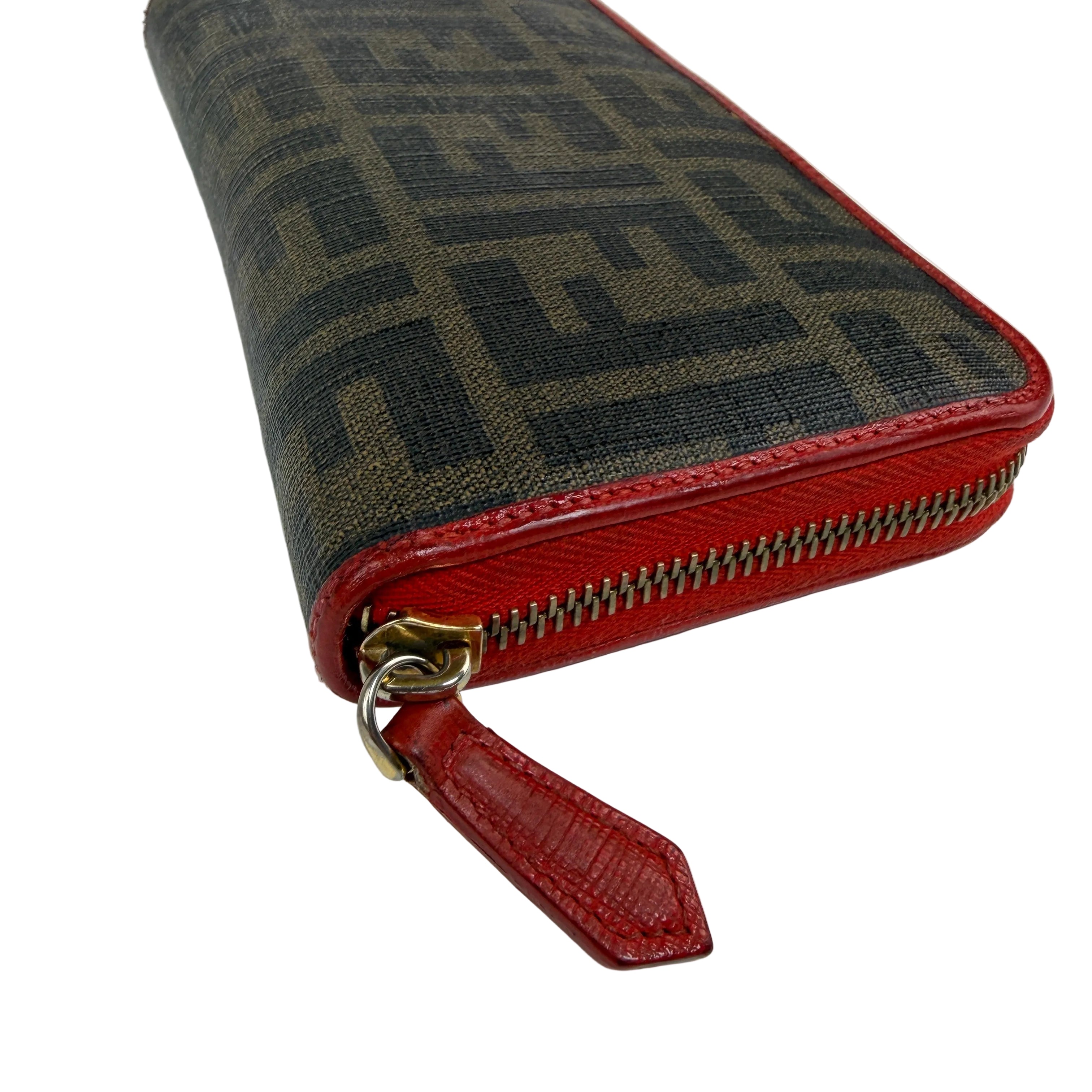 Fendi Zippy Wallet Coated Zucca Orange Red 3082