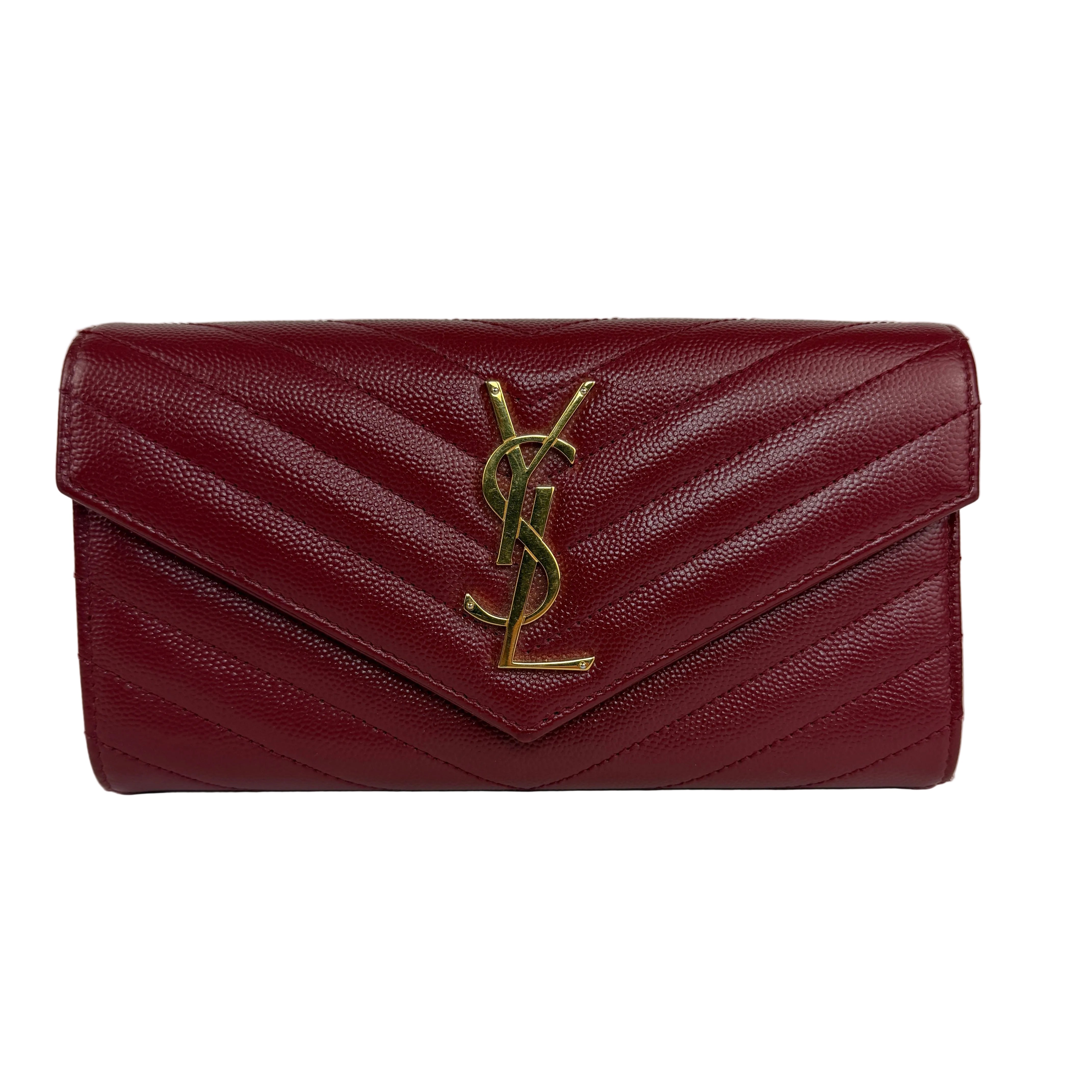 YSL Cassandre Chevron Flap Wallet Burgundy 2467