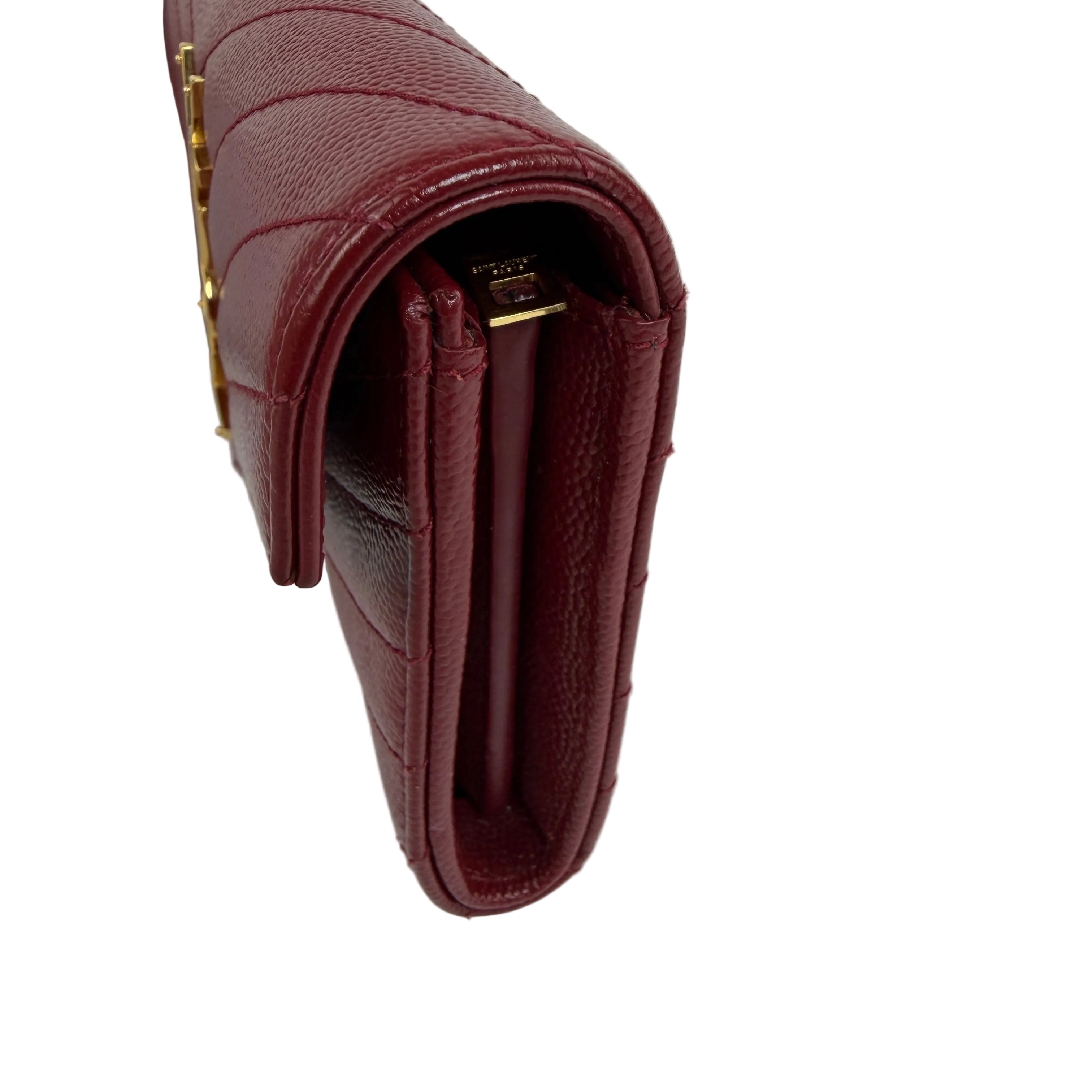 YSL Cassandre Chevron Flap Wallet Burgundy 2467