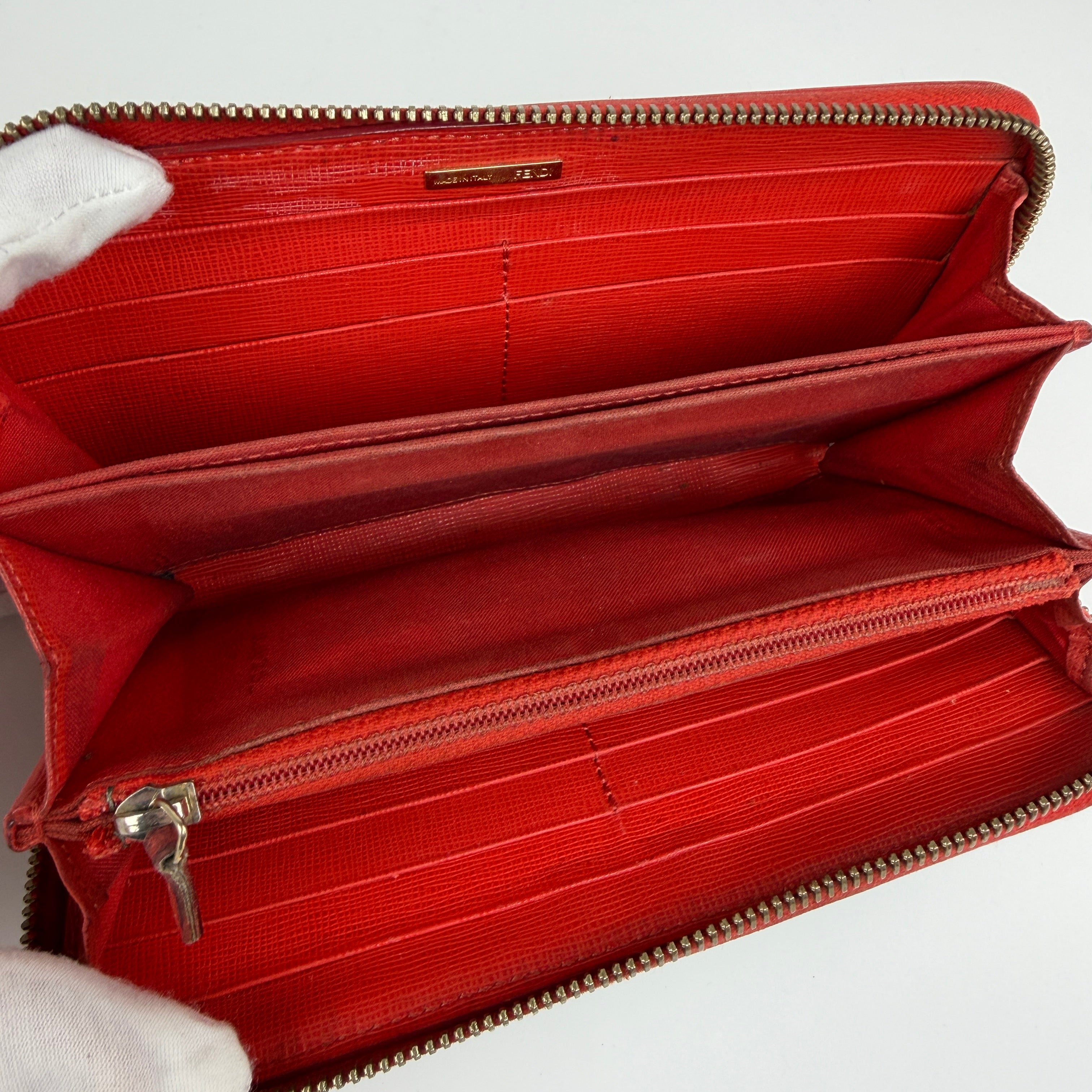 Fendi Zippy Wallet Coated Zucca Orange Red 3082