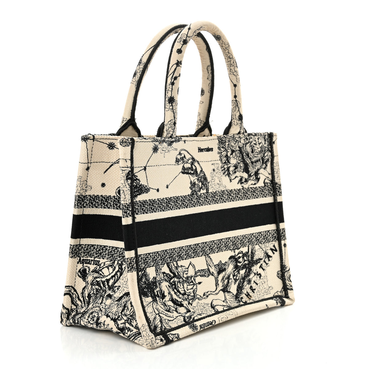 Dior Medium Book Tote Zodiac Embroidery Latte Black