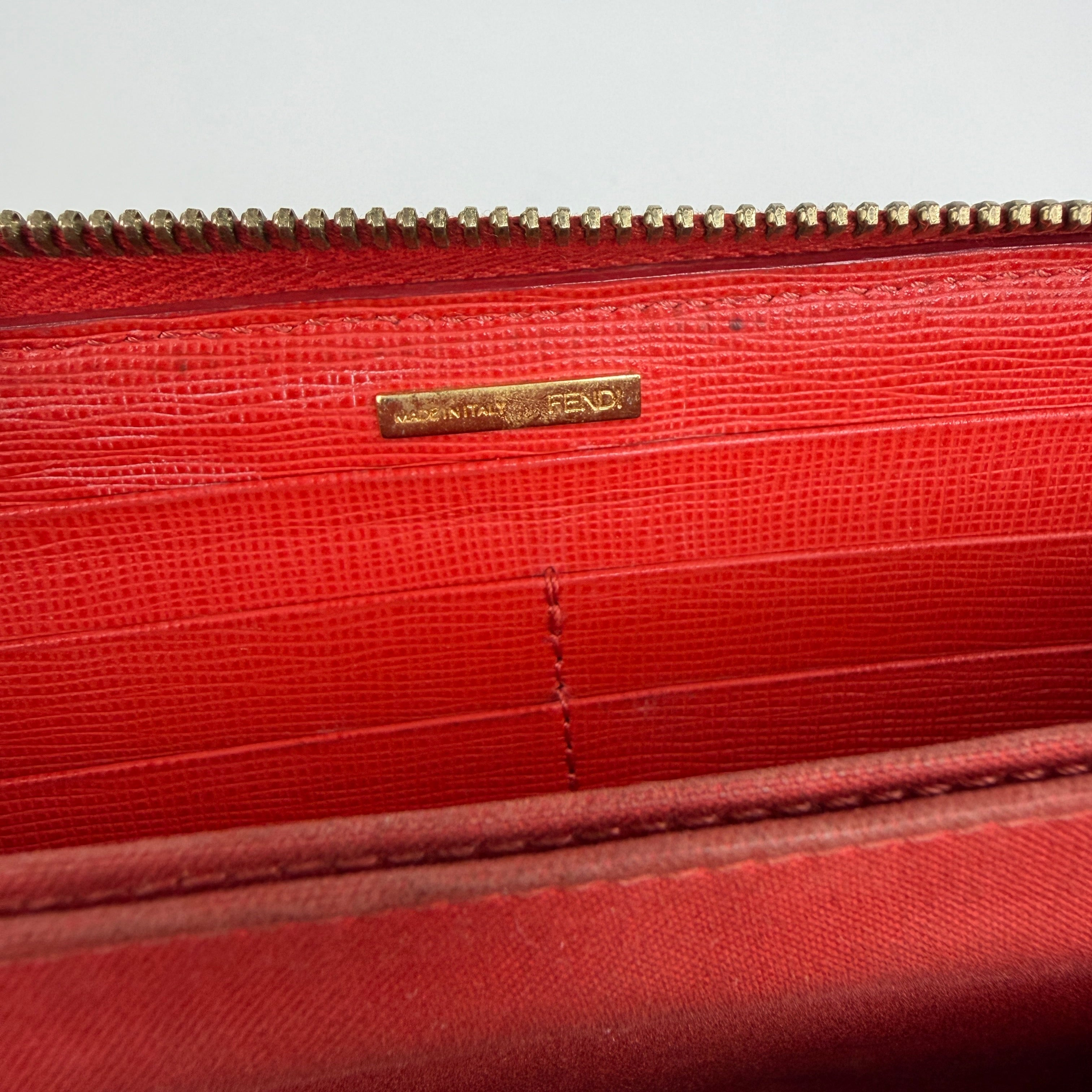 Fendi Zippy Wallet Coated Zucca Orange Red 3082
