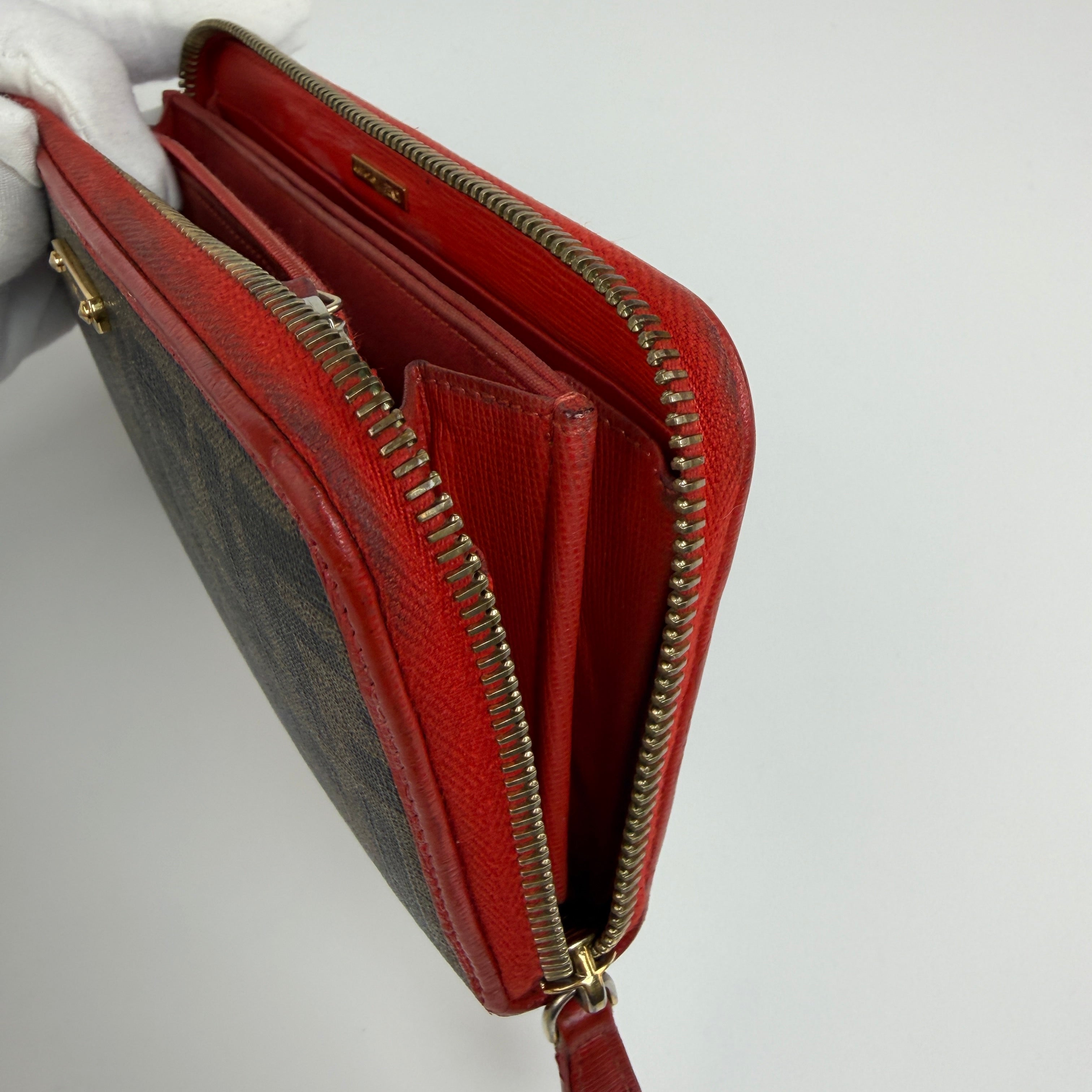 Fendi Zippy Wallet Coated Zucca Orange Red 3082