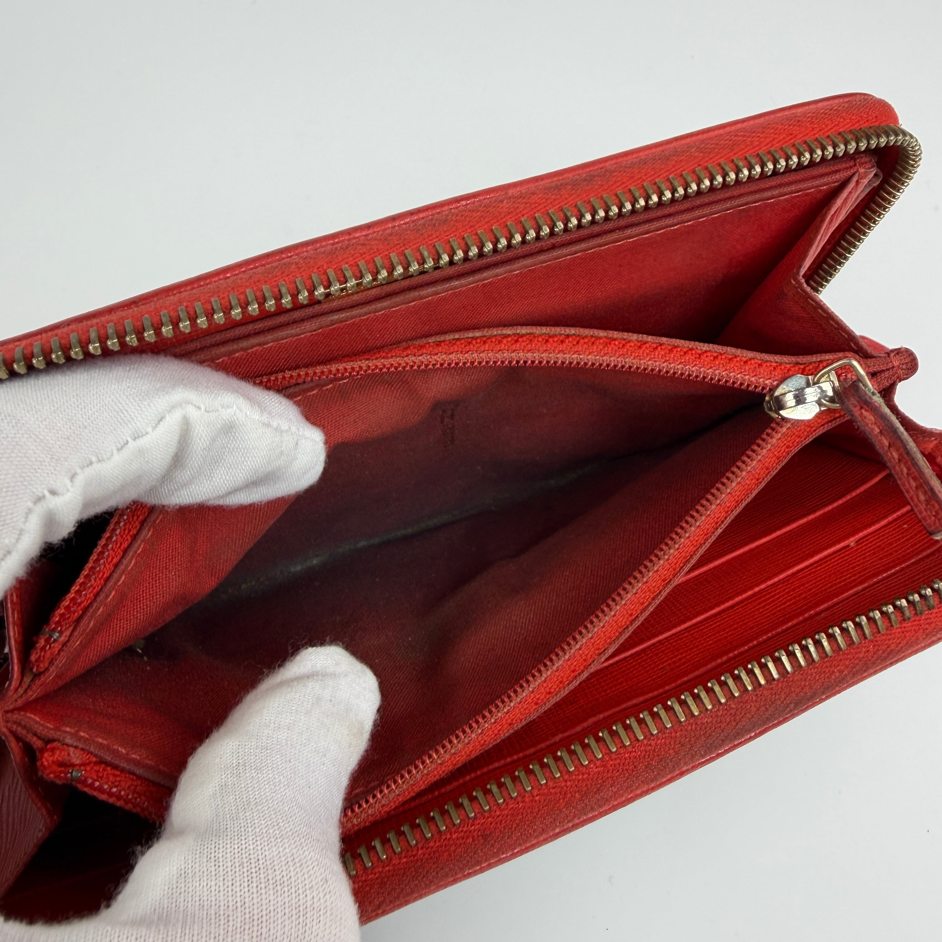 Fendi Zippy Wallet Coated Zucca Orange Red 3082