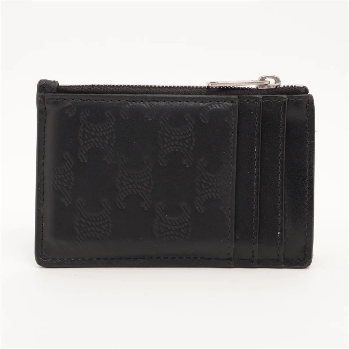 Celine Leather Coin Card Case Black Triomphe Leather 3248