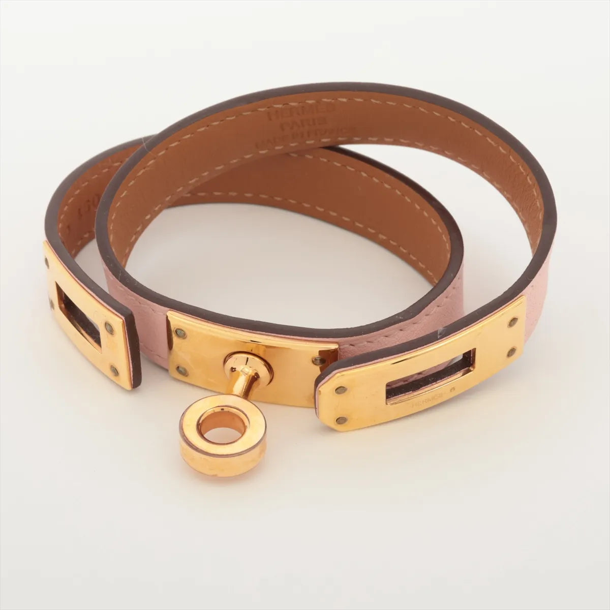 Hermes Kelly Double Tour Wrap Bracelet Pink Gold Toddler 3250