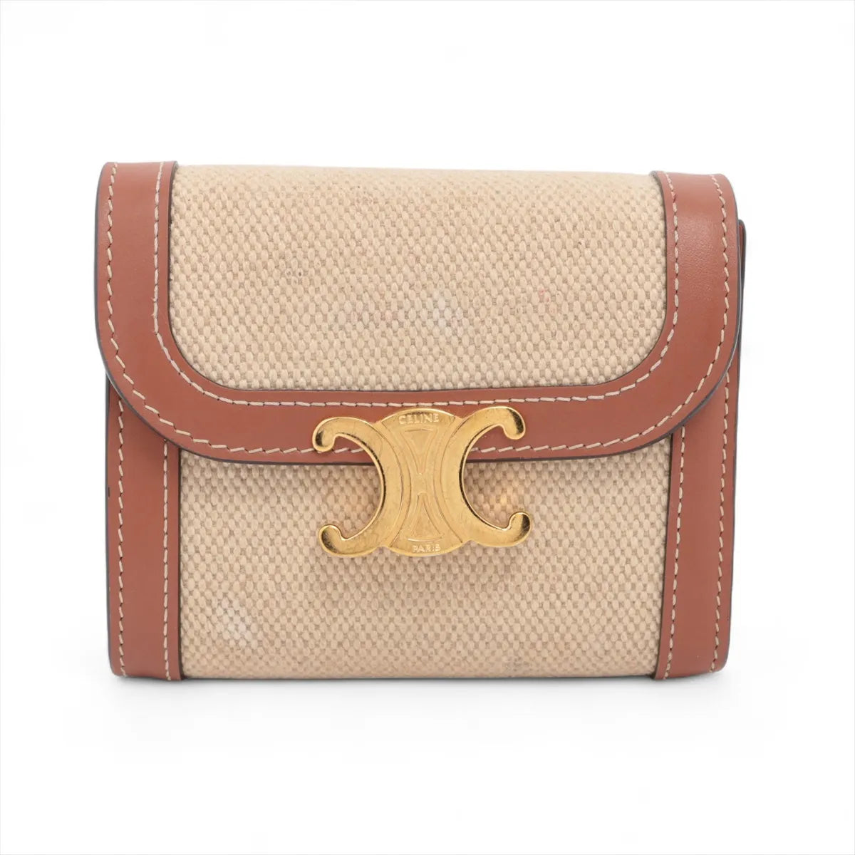 Celine Triomphe Small Compact Wallet Beige Canvas 3339